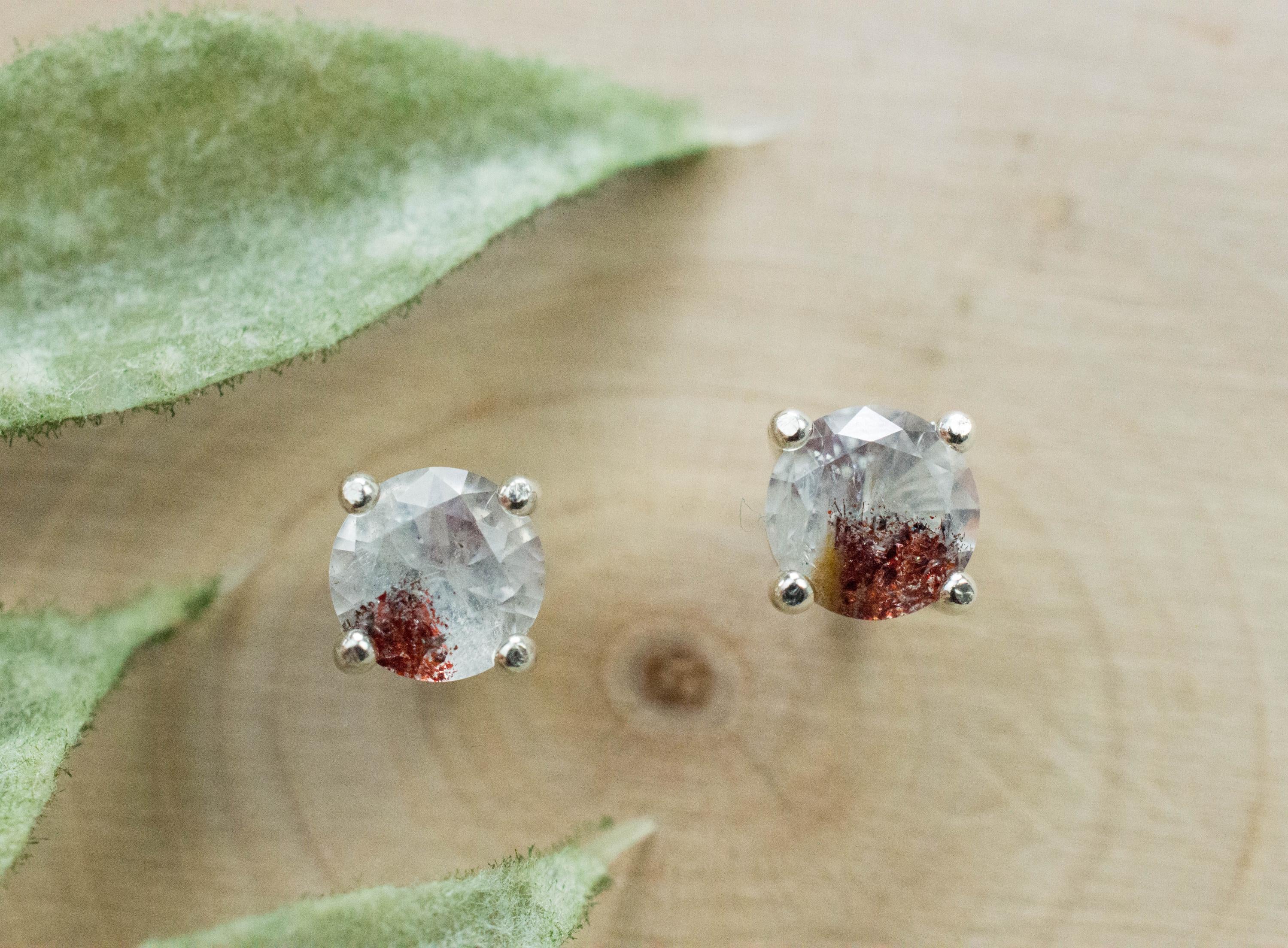 Hematite Quartz Earrings; Natural Untreated Tanzanian Fire and Ice Quartz; 0.890cts