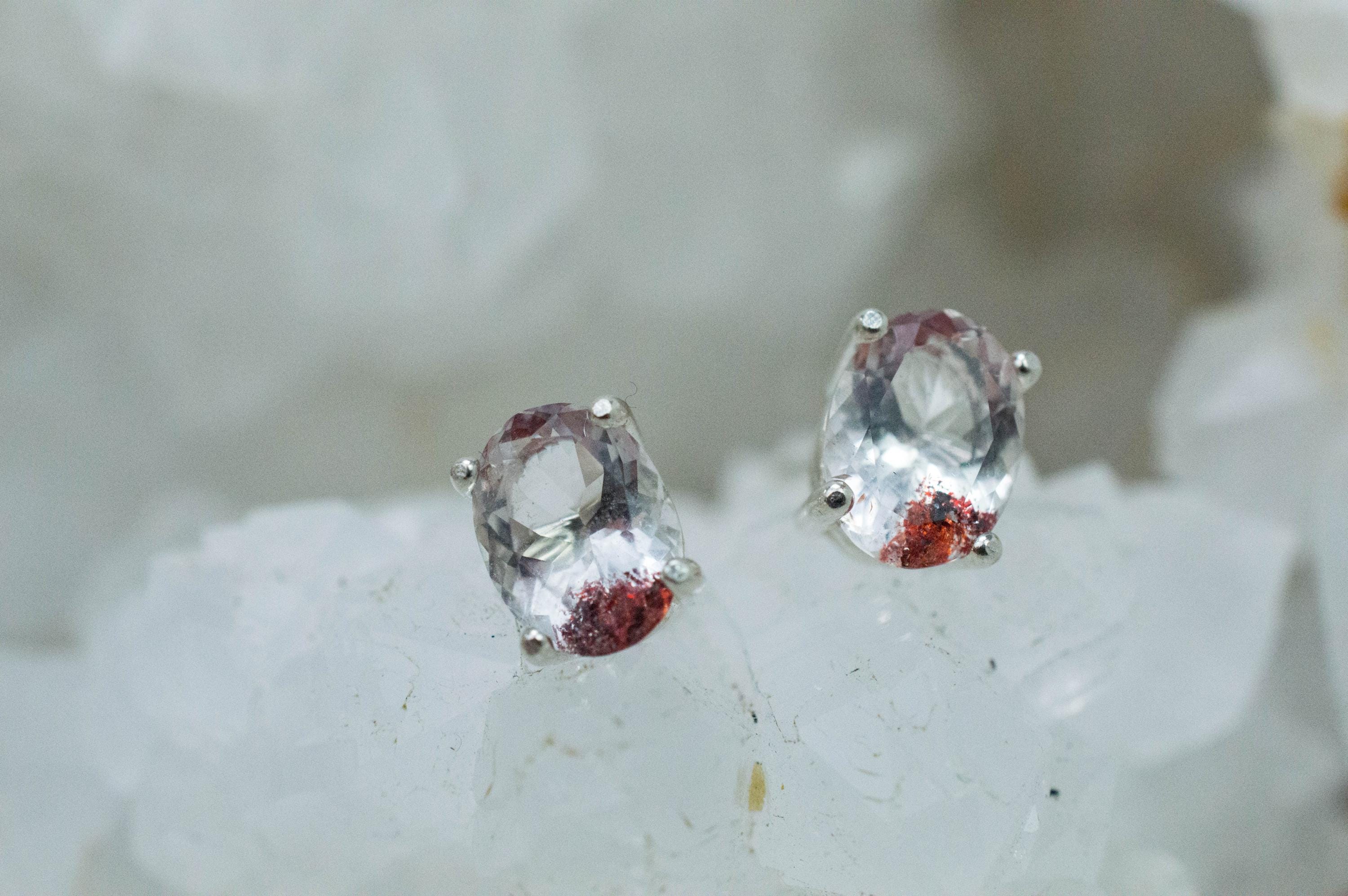 Hematite Quartz Earrings; Natural Untreated Tanzanian Fire and Ice Quartz; 1.480cts