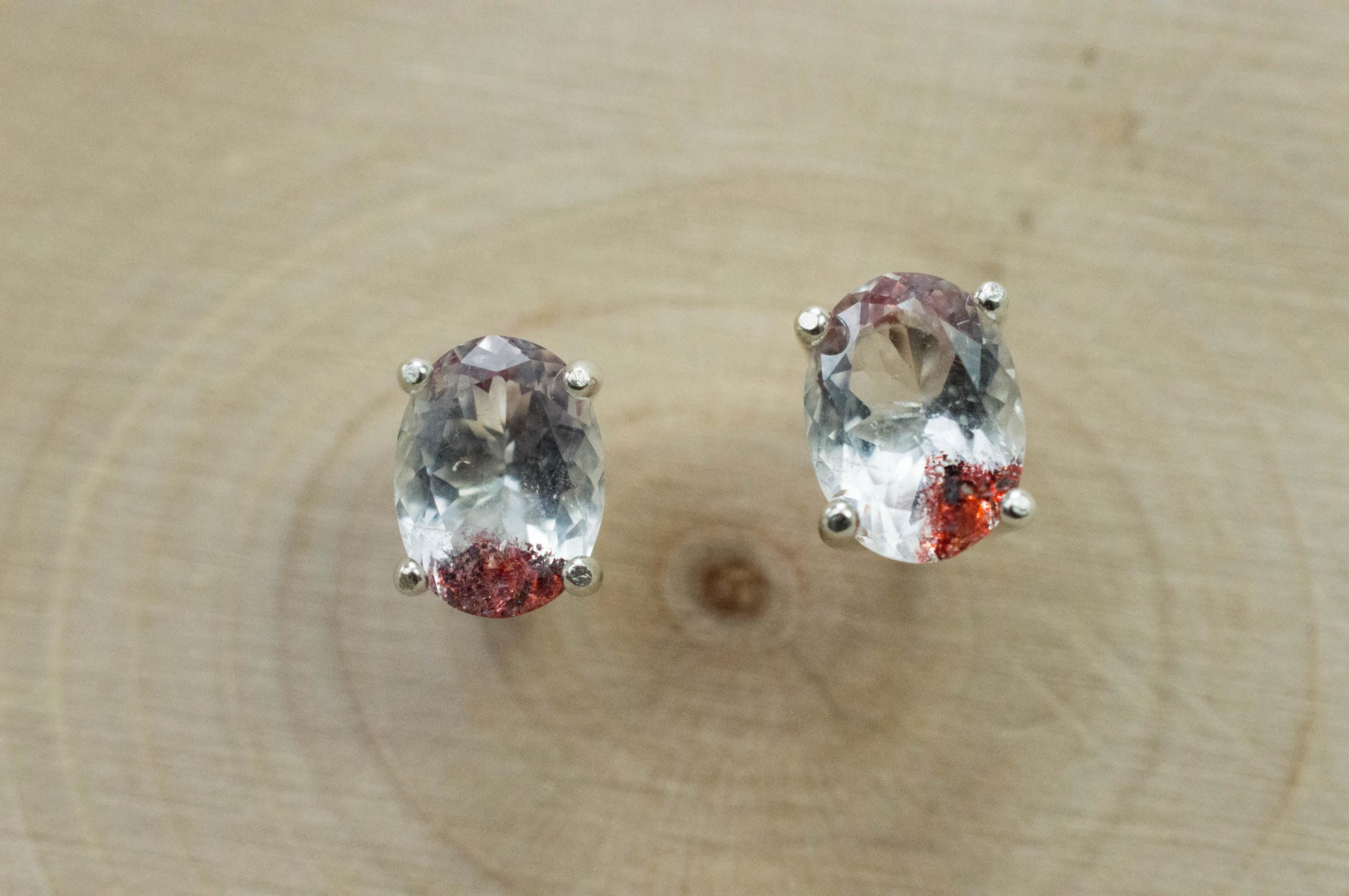 Hematite Quartz Earrings; Natural Untreated Tanzanian Fire and Ice Quartz; 1.480cts