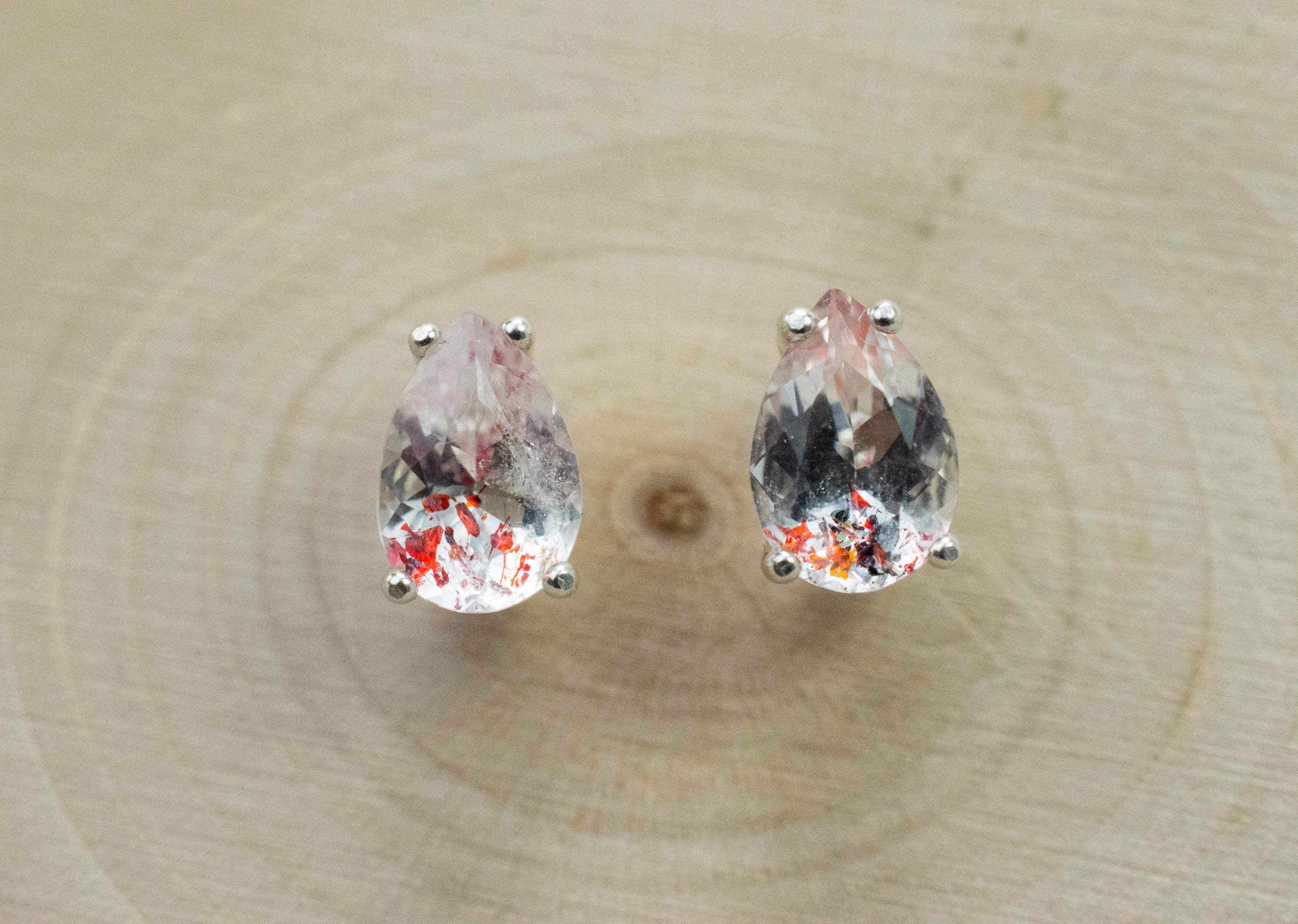 Hematite Quartz Earrings; Natural Untreated Tanzanian Fire and Ice Quartz; 1.685cts