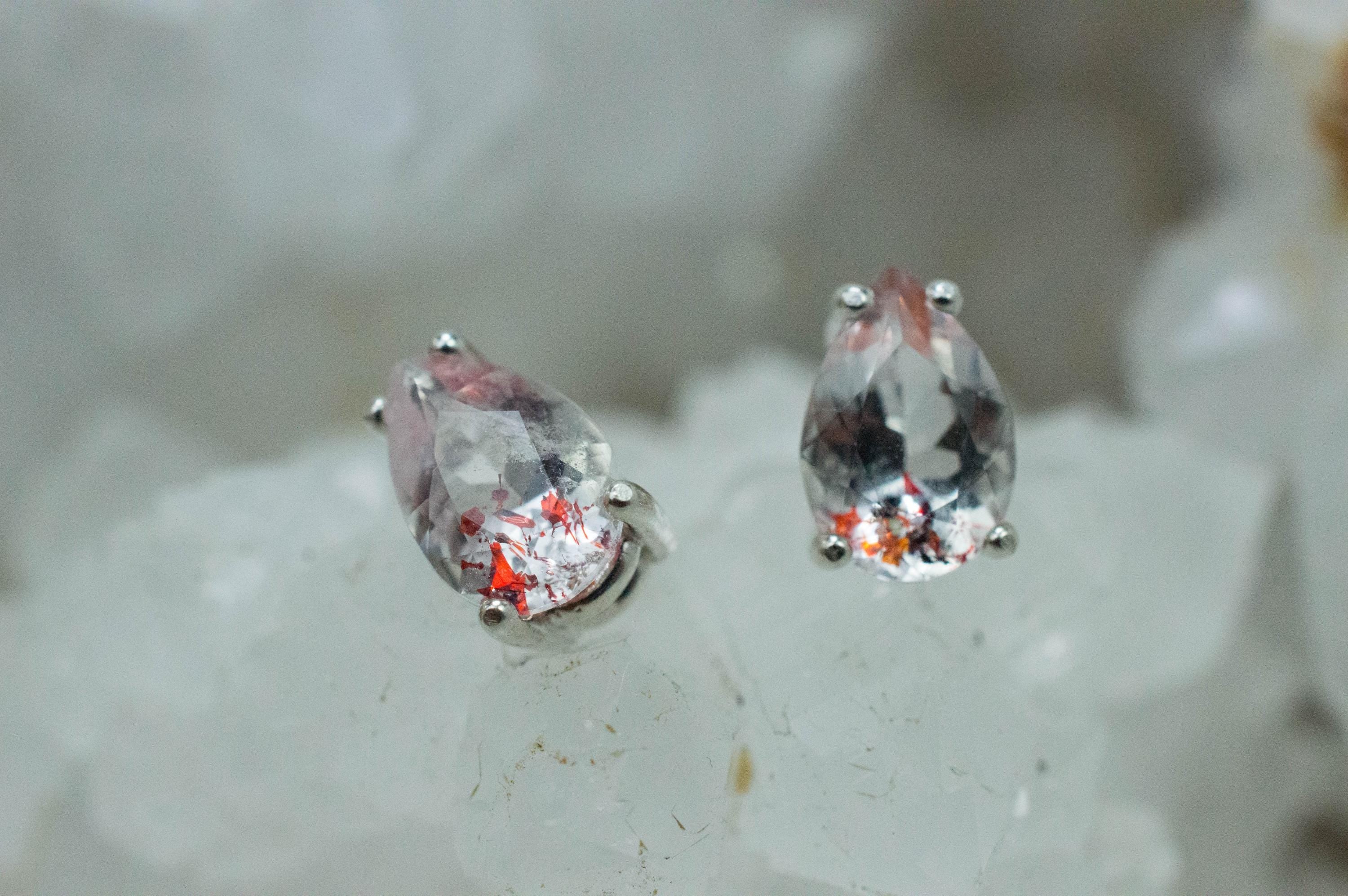 Hematite Quartz Earrings; Natural Untreated Tanzanian Fire and Ice Quartz; 1.685cts