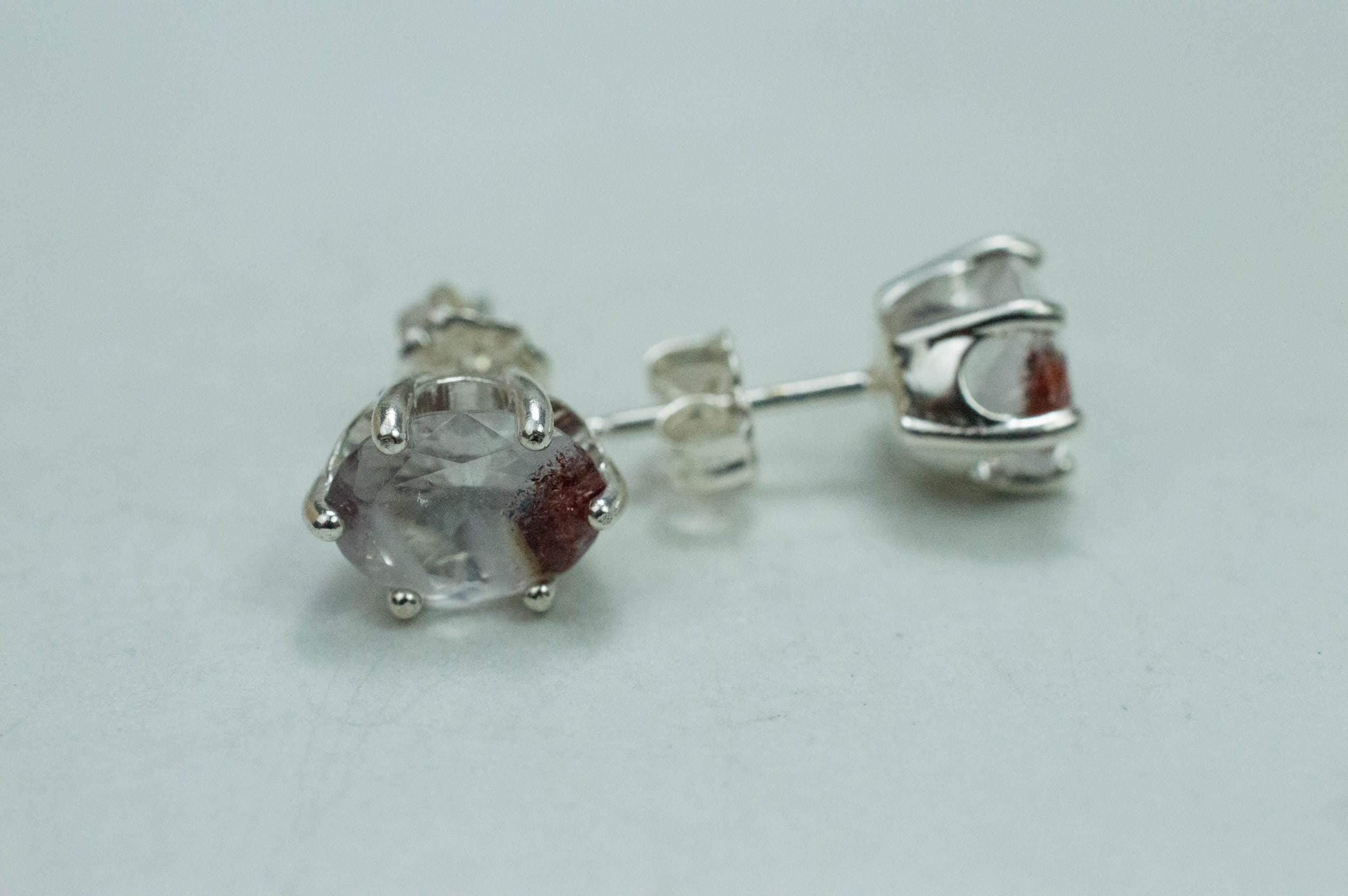 Hematite Quartz Earrings; Natural Untreated Tanzanian Fire and Ice Quartz; 2.850cts