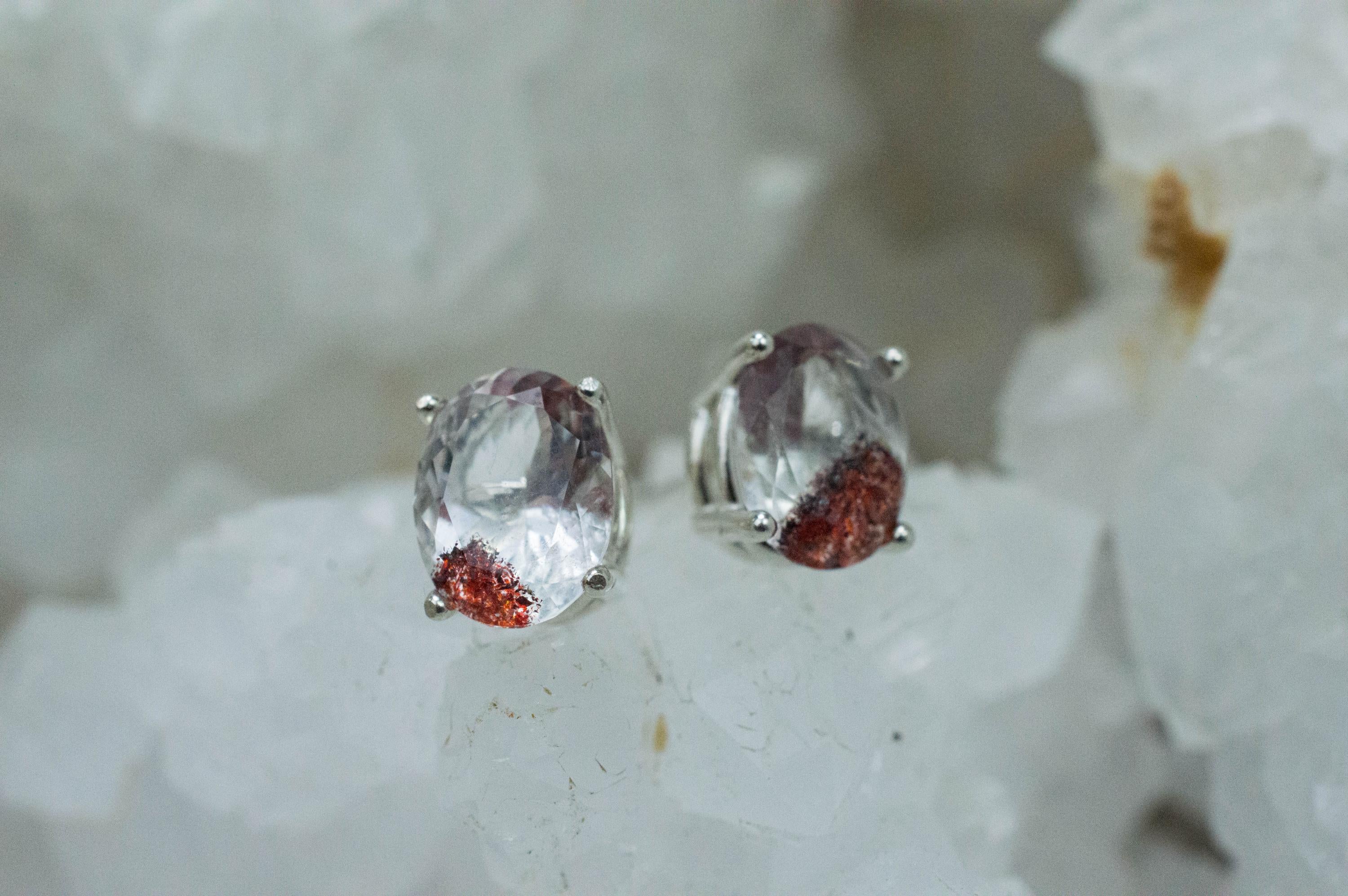 Hematite Quartz Earrings; Natural Untreated Tanzanian Fire and Ice Quartz; 2.955cts