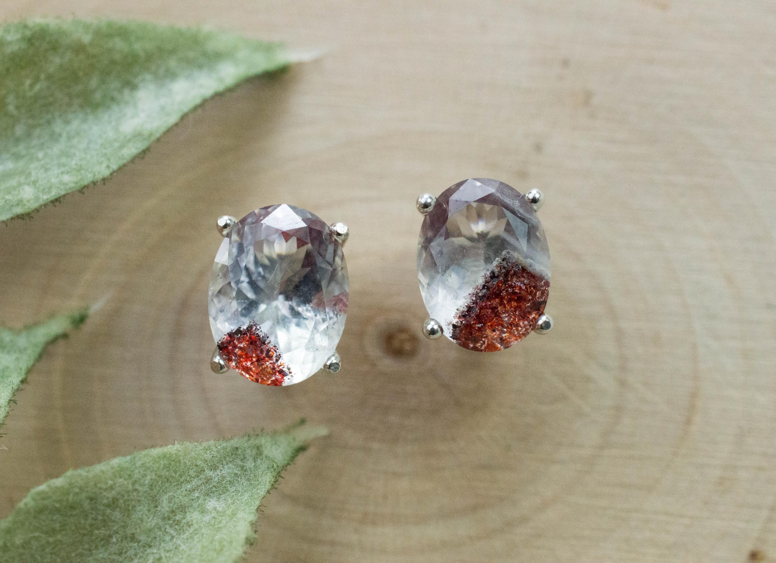 Hematite Quartz Earrings; Natural Untreated Tanzanian Fire and Ice Quartz; 2.955cts