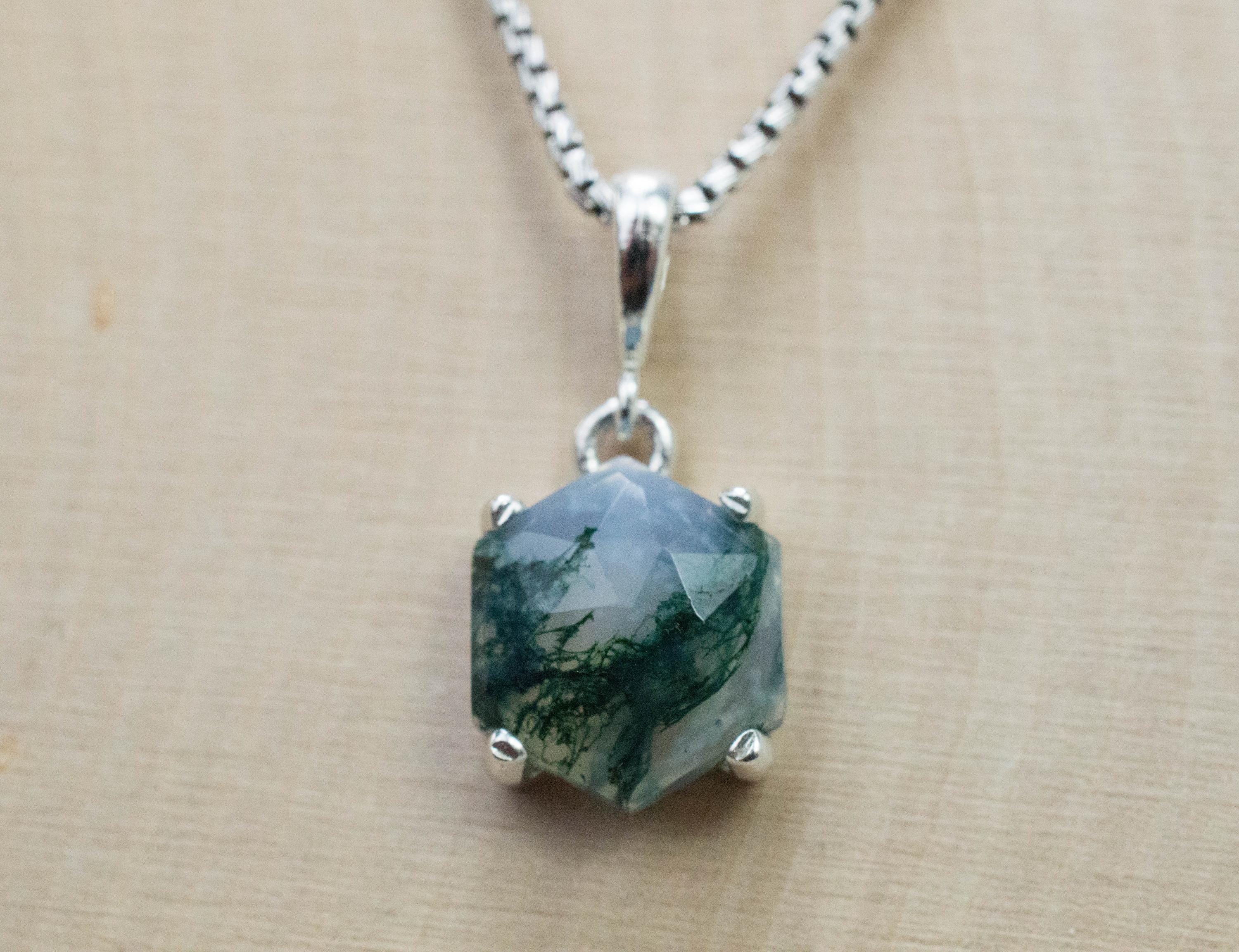 Green Moss Agate Pendant, Natural Untreated India Moss Agate; 3.115cts