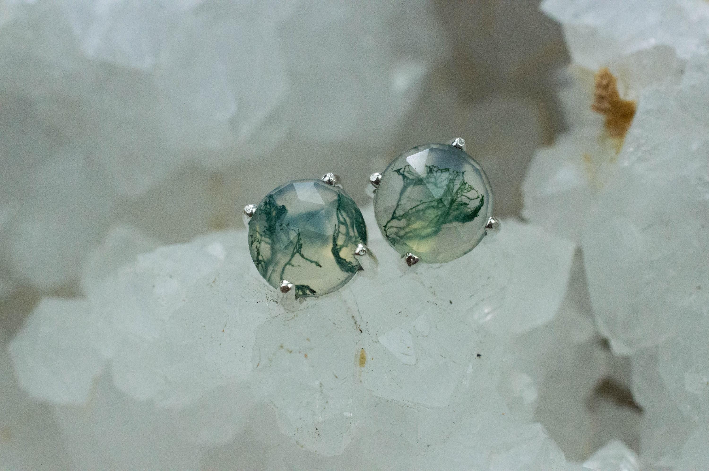 Green Moss Agate Earrings, Natural Untreated India Moss Agate; 3.485cts