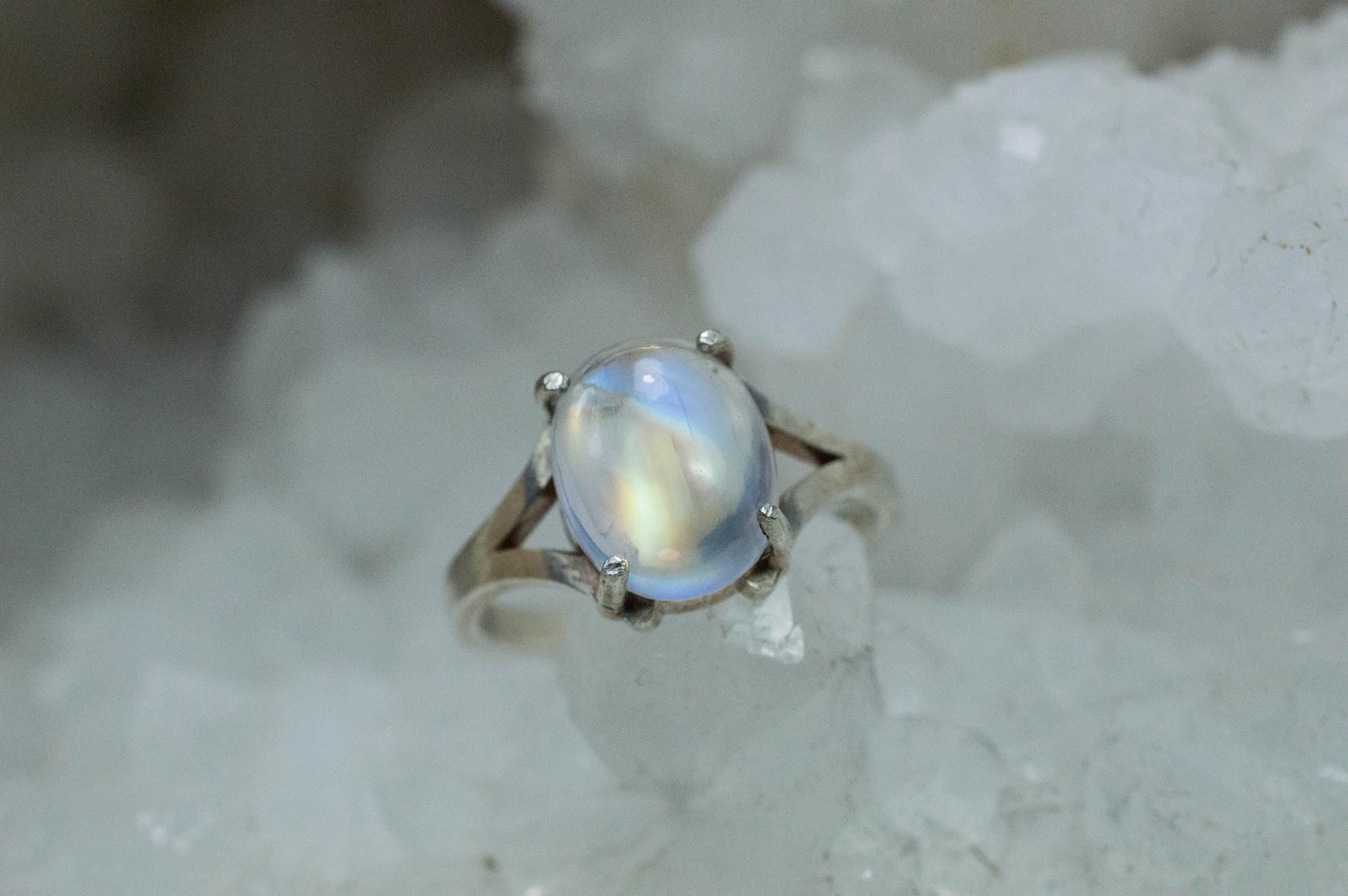 Rainbow Moonstone Ring, Natural Untreated India Moonstone; 2.485cts