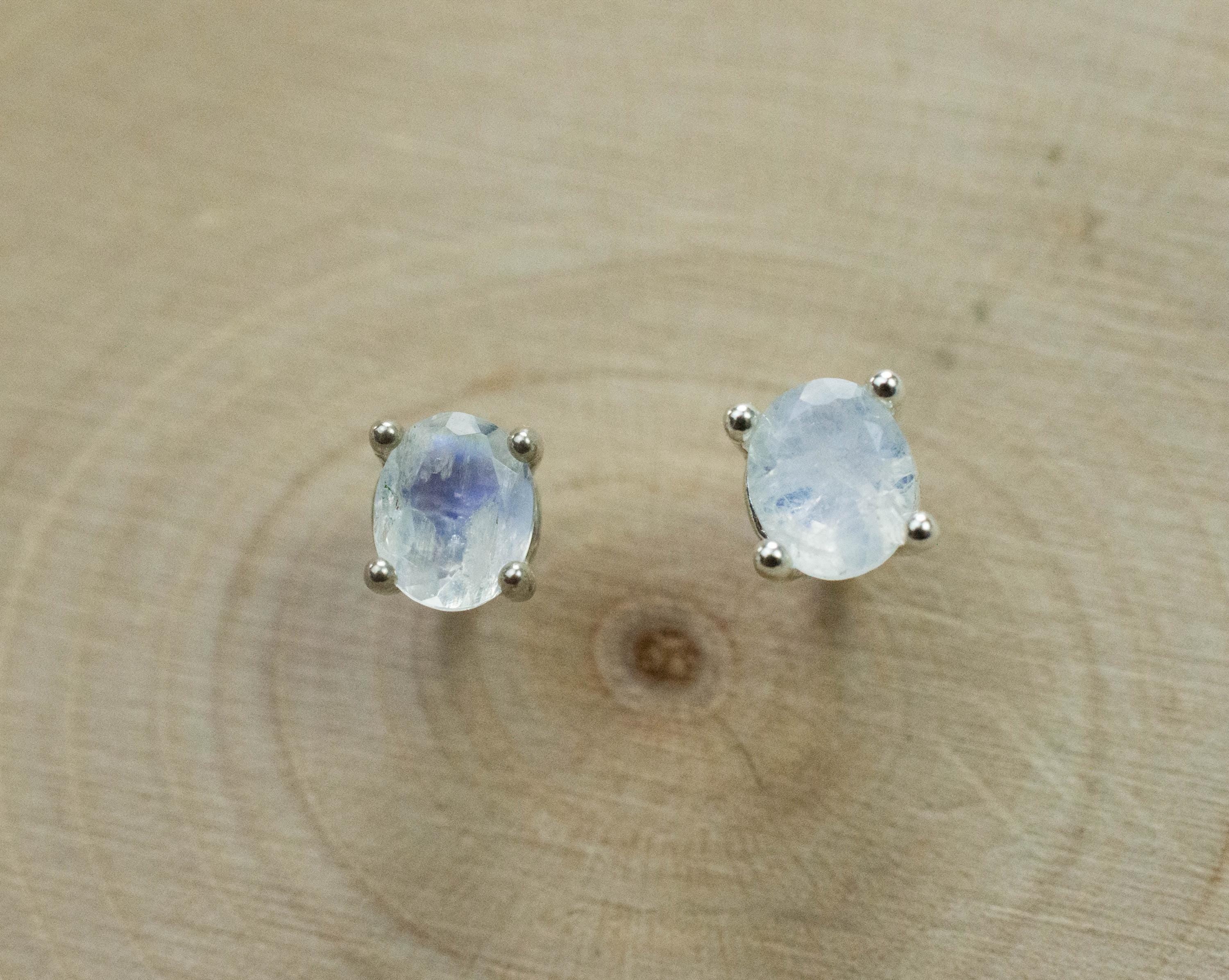 Rainbow Moonstone Earrings, Natural Untreated India Moonstone; 0.610cts