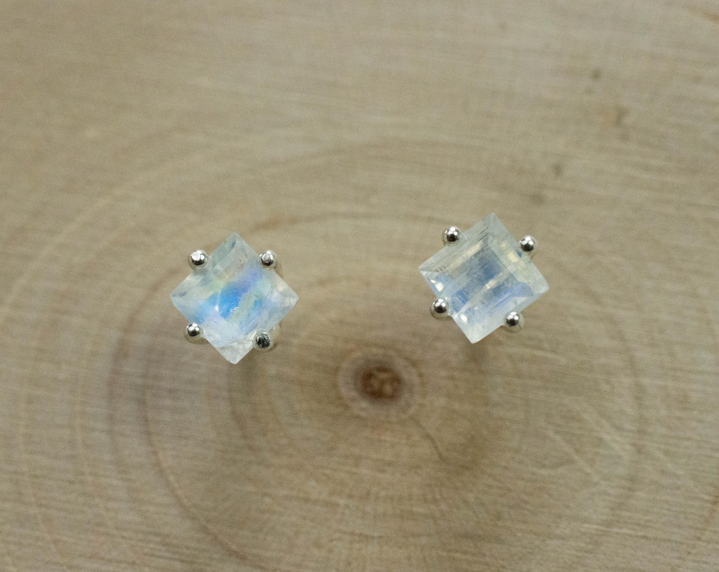 Rainbow Moonstone Earrings, Genuine Untreated India Moonstone; 0.720cts