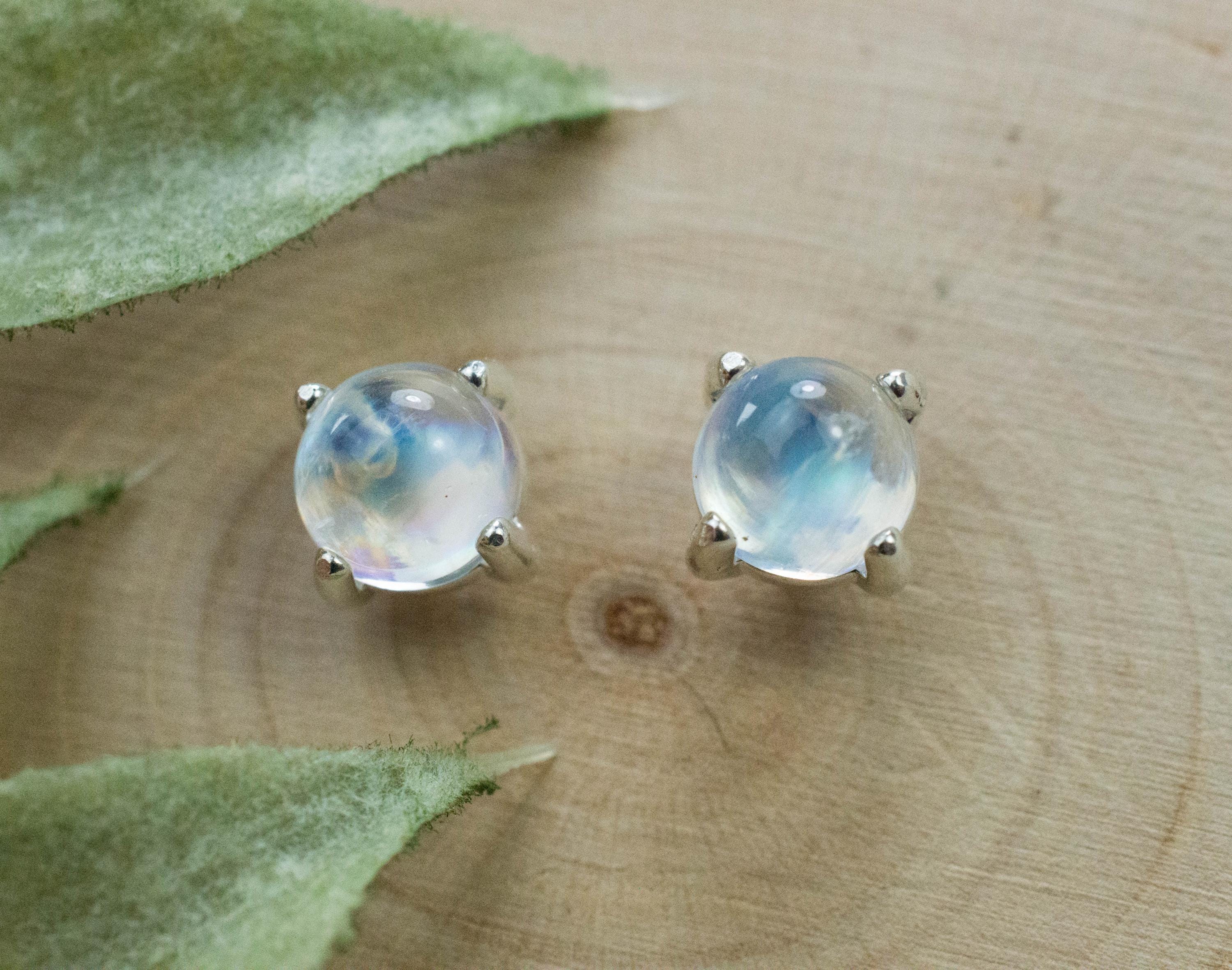 Rainbow Moonstone Earrings, Genuine Untreated India Moonstone; 2.060cts