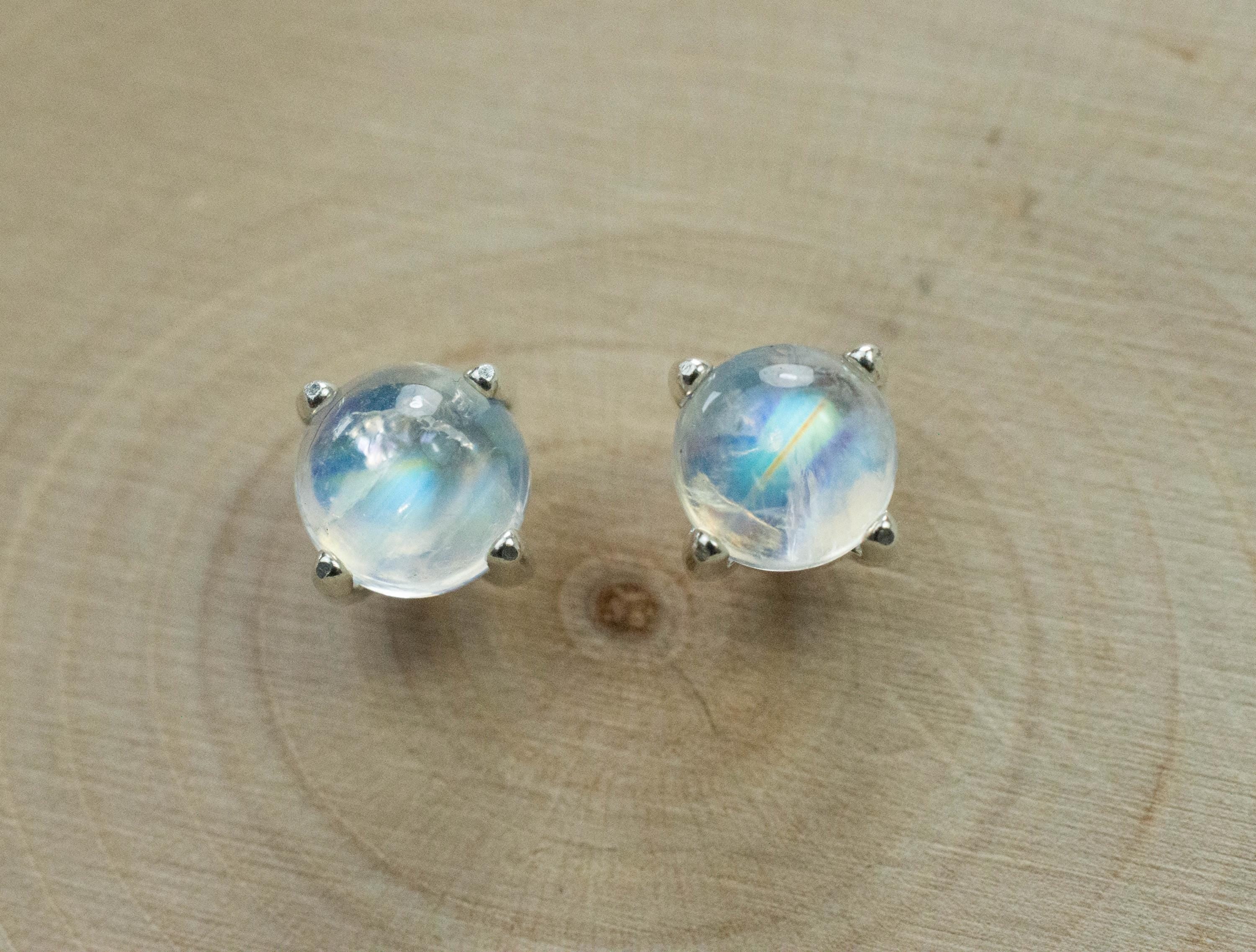 Rainbow Moonstone Earrings, Genuine Untreated India Moonstone; 2.310cts