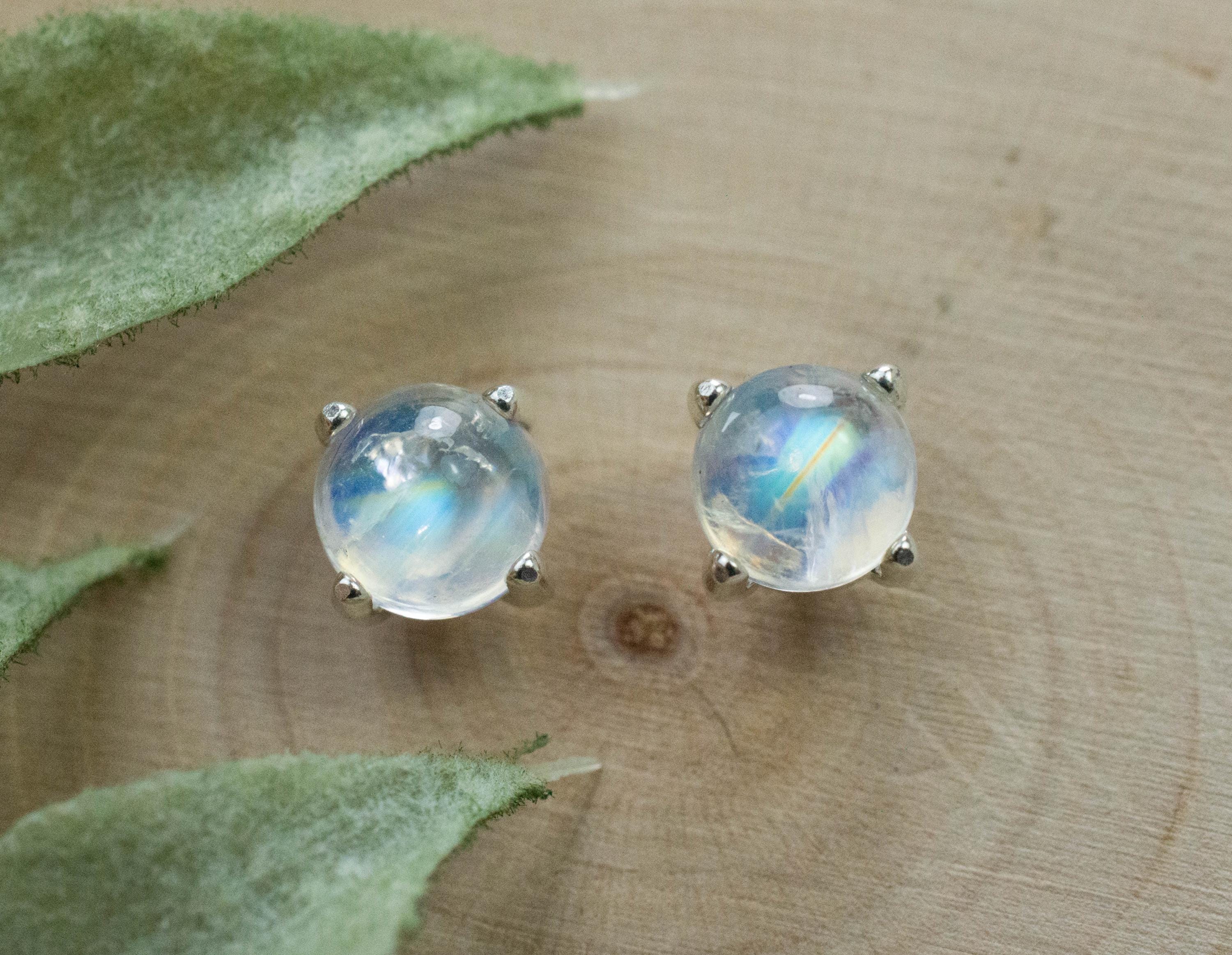 Rainbow Moonstone Earrings, Genuine Untreated India Moonstone; 2.310cts