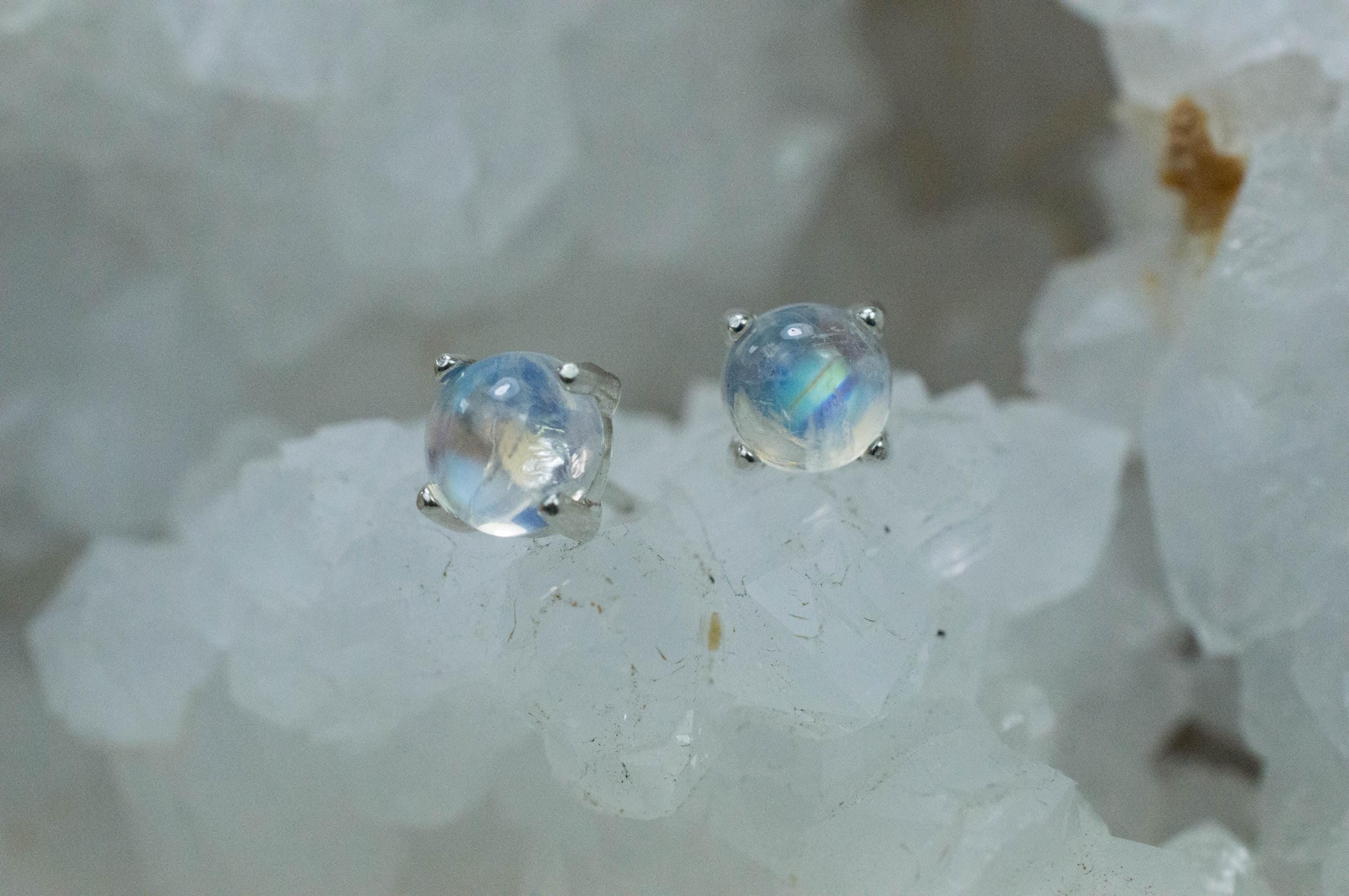 Rainbow Moonstone Earrings, Genuine Untreated India Moonstone; 2.310cts