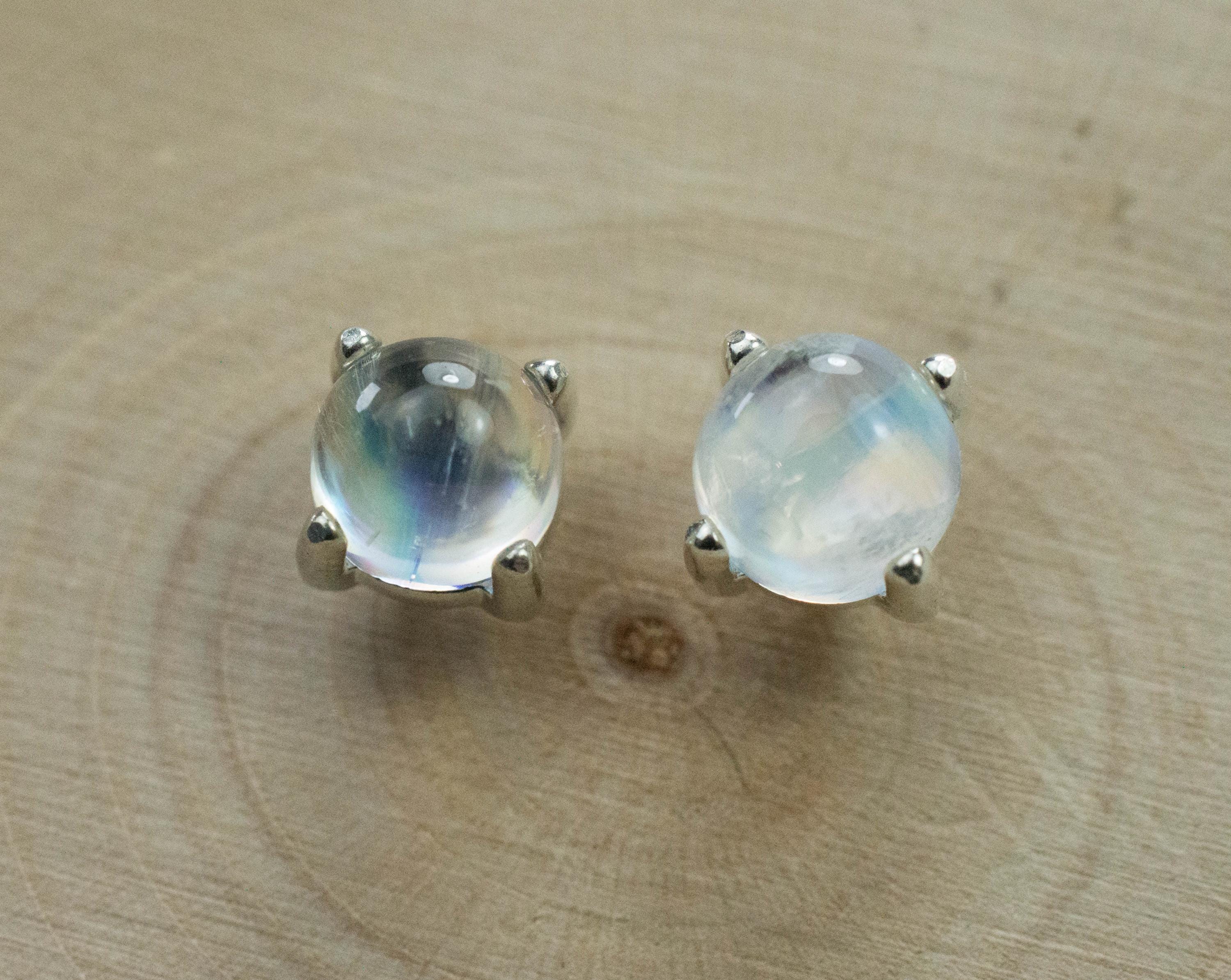 Rainbow Moonstone Earrings, Genuine Untreated India Moonstone; 2.375cts