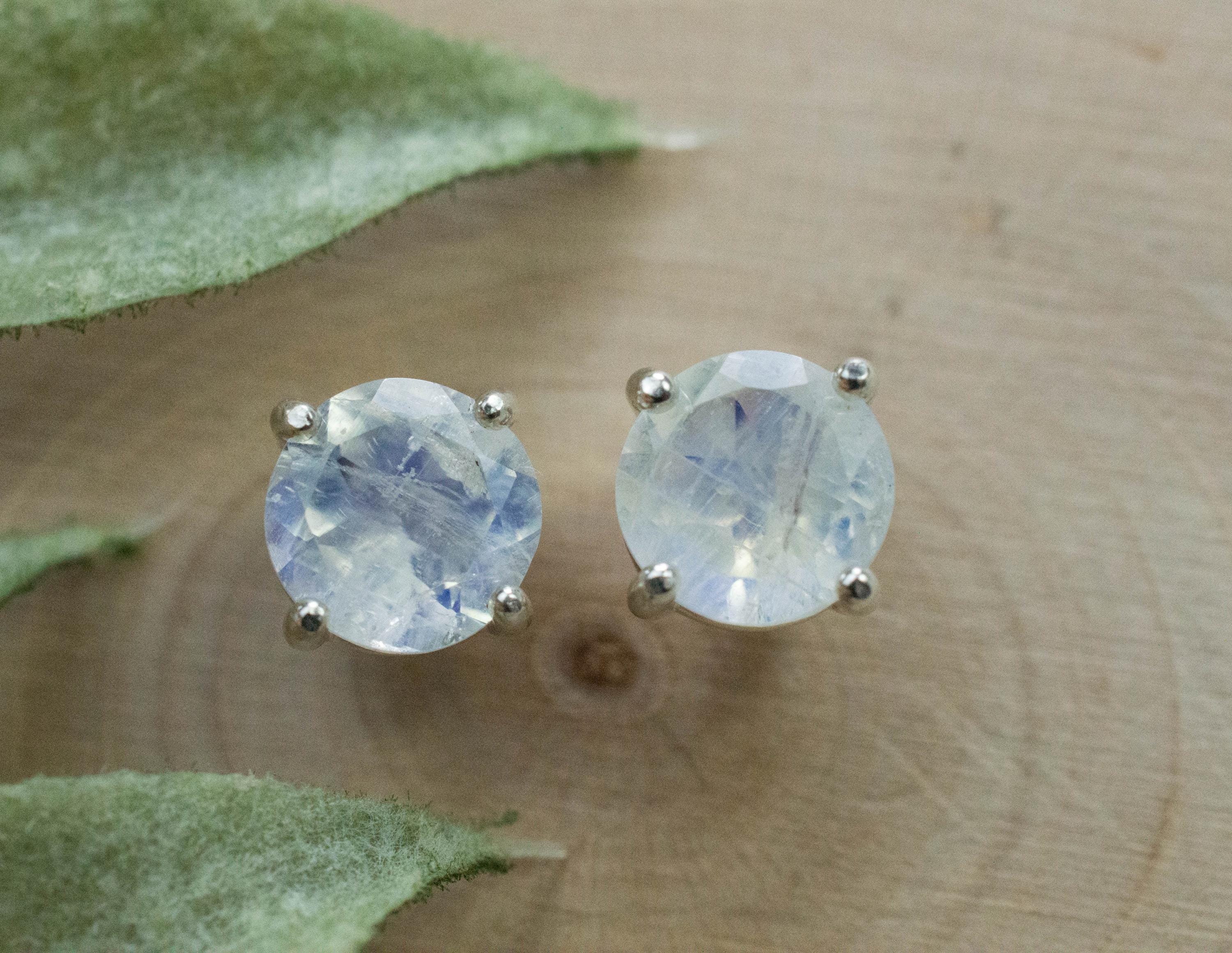 Rainbow Moonstone Earrings, Natural Untreated India Moonstone; 2.260cts