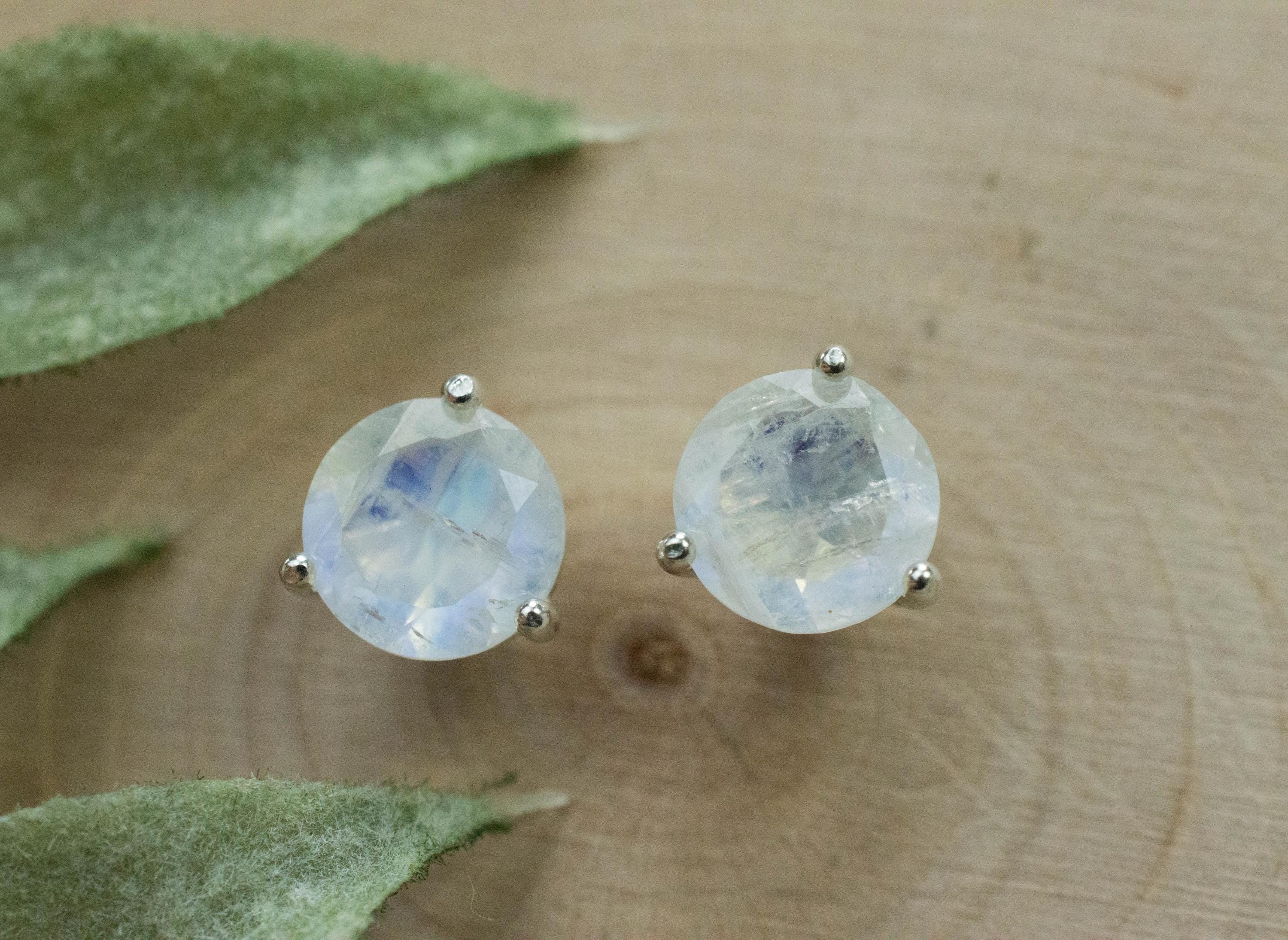 Rainbow Moonstone Earrings, Natural Untreated India Moonstone; 2.305cts