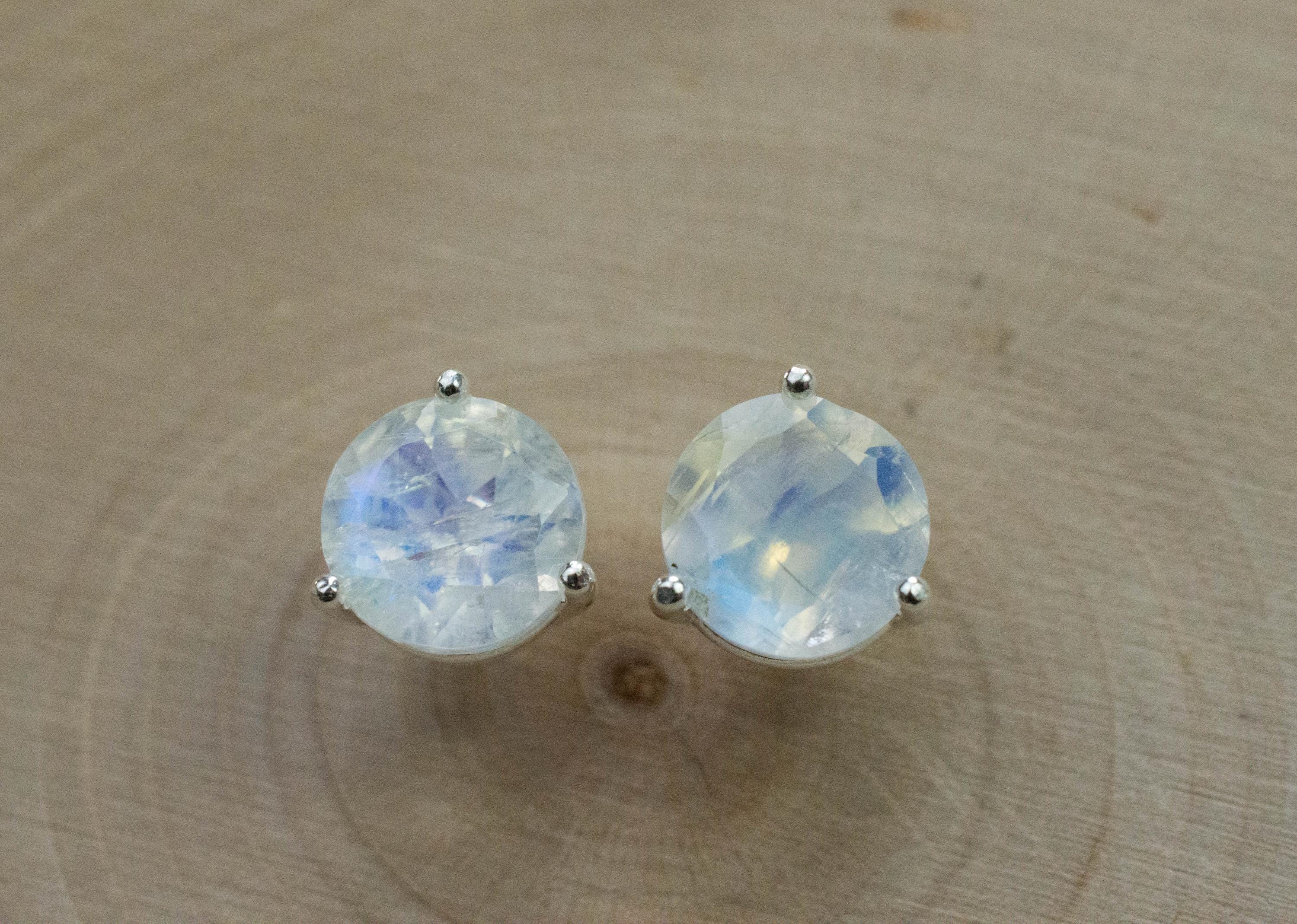 Rainbow Moonstone Earrings, Natural Untreated India Moonstone; 3.960cts