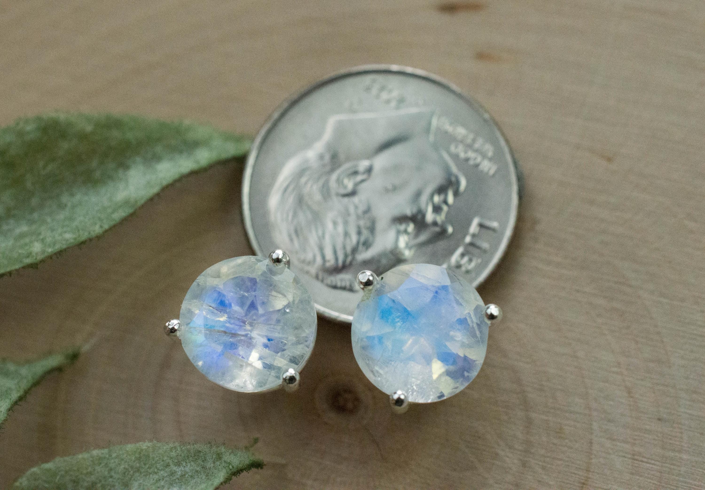 Rainbow Moonstone Earrings, Natural Untreated India Moonstone; 3.960cts