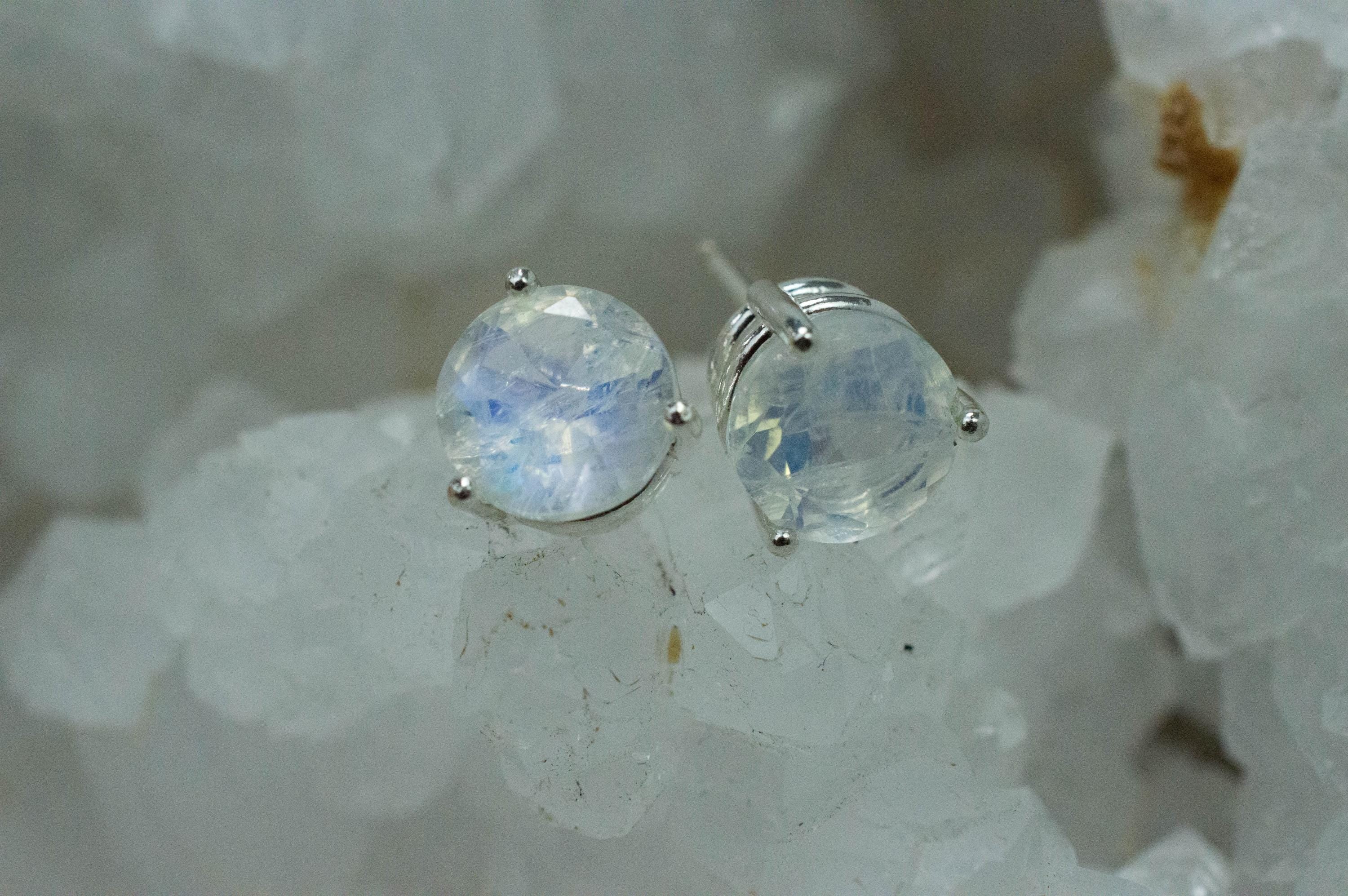 Rainbow Moonstone Earrings, Natural Untreated India Moonstone; 3.960cts