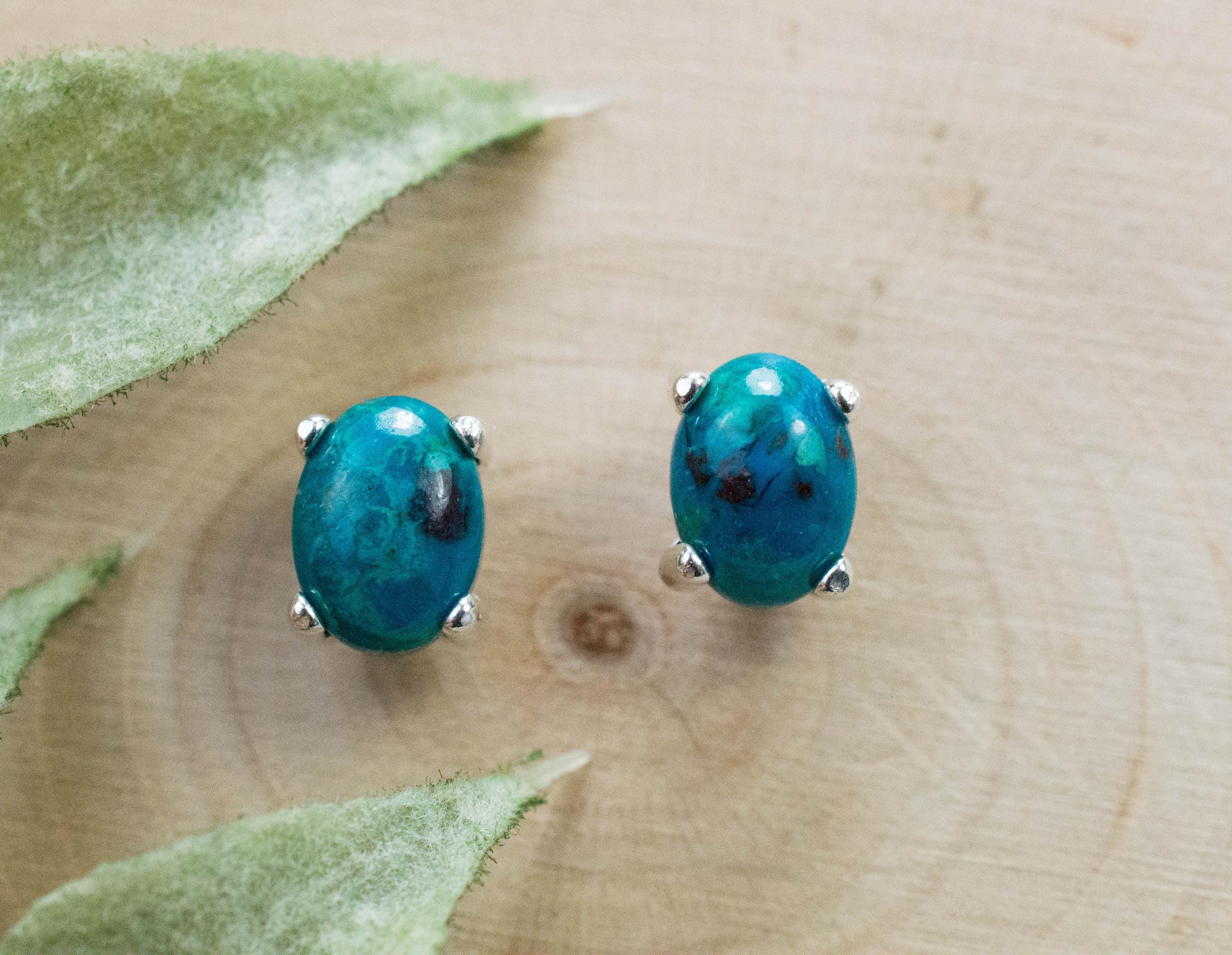 Chrysocolla Earrings; Genuine Untreated Arizona Inspiration Mine Chrysocolla; 1.860cts