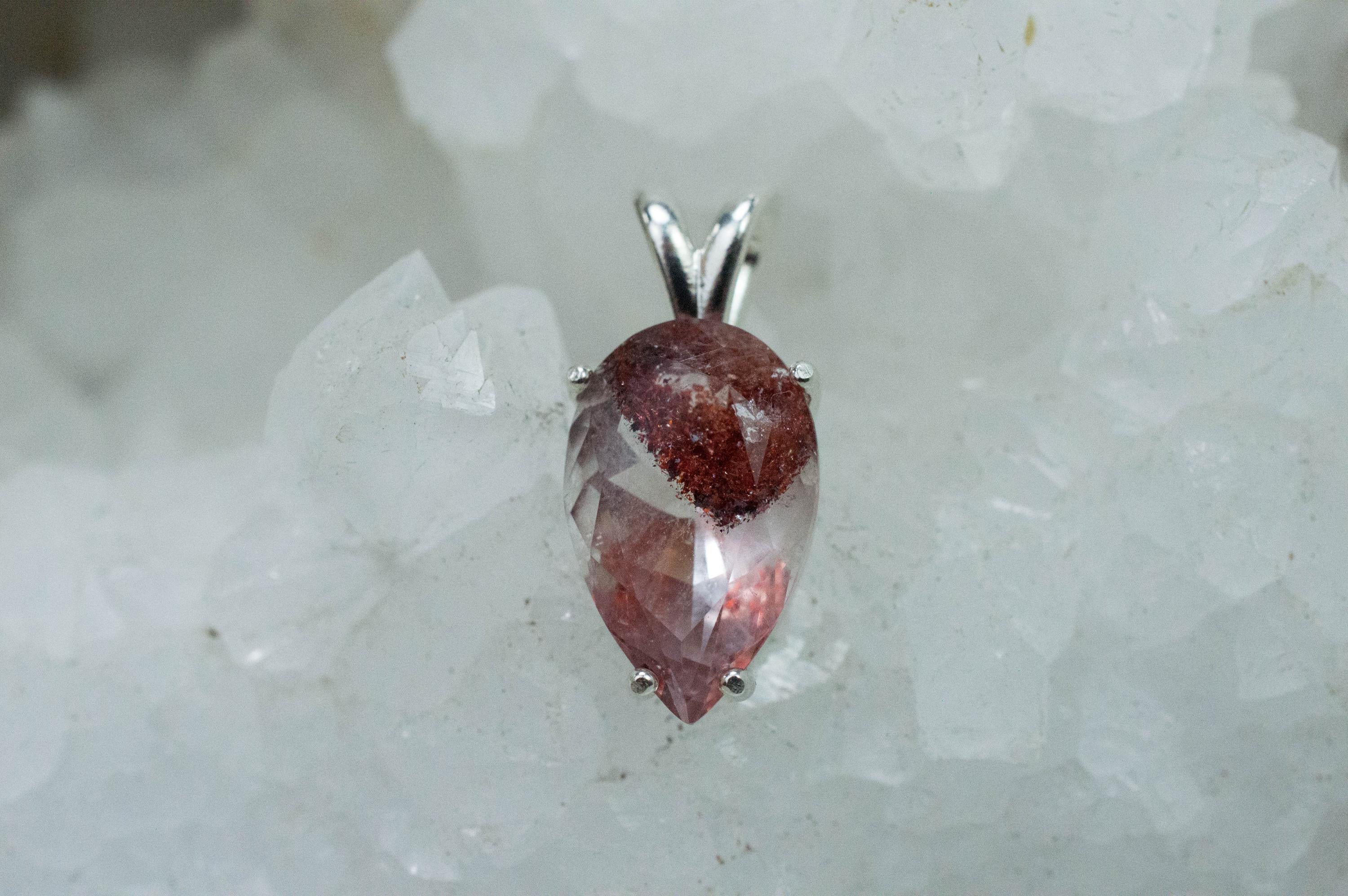 Hematite Quartz Pendant; Natural Untreated Tanzania Fire and Ice Quartz; 5.760cts