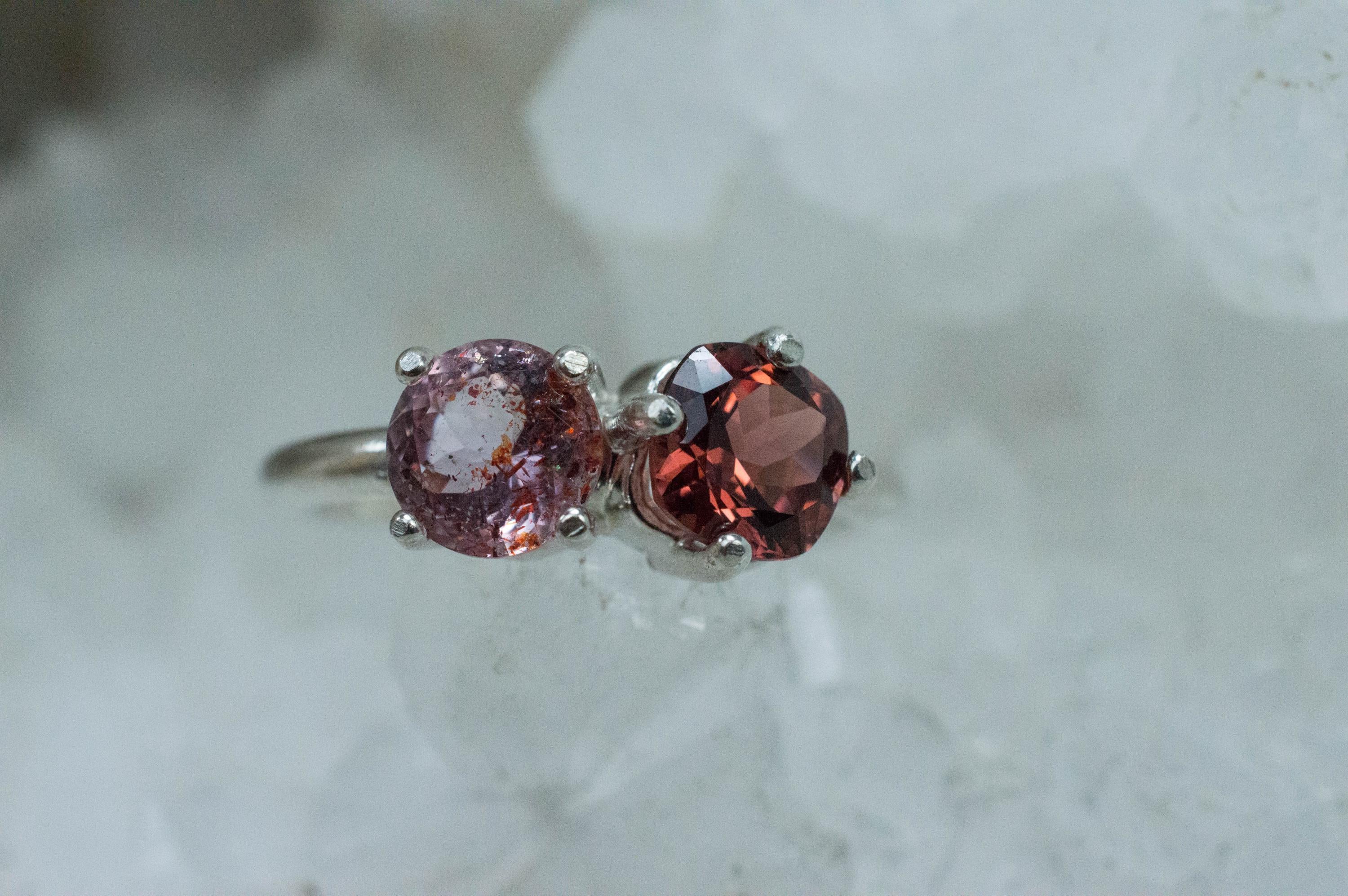 Hematite Quartz and Cinnamon Garnet Ring; Natural Untreated Garnet and Fire and Ice Quartz