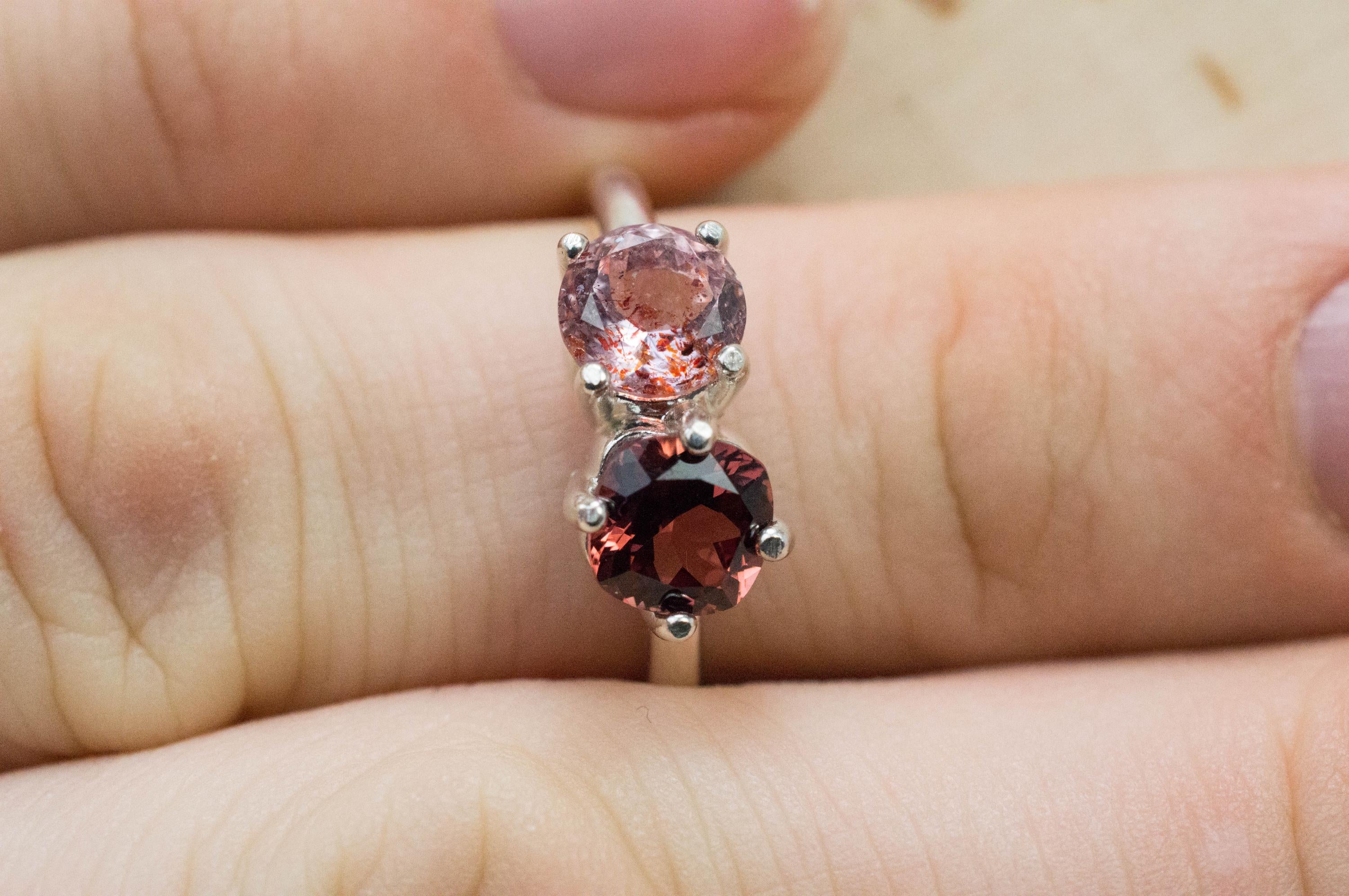 Hematite Quartz and Cinnamon Garnet Ring; Natural Untreated Garnet and Fire and Ice Quartz