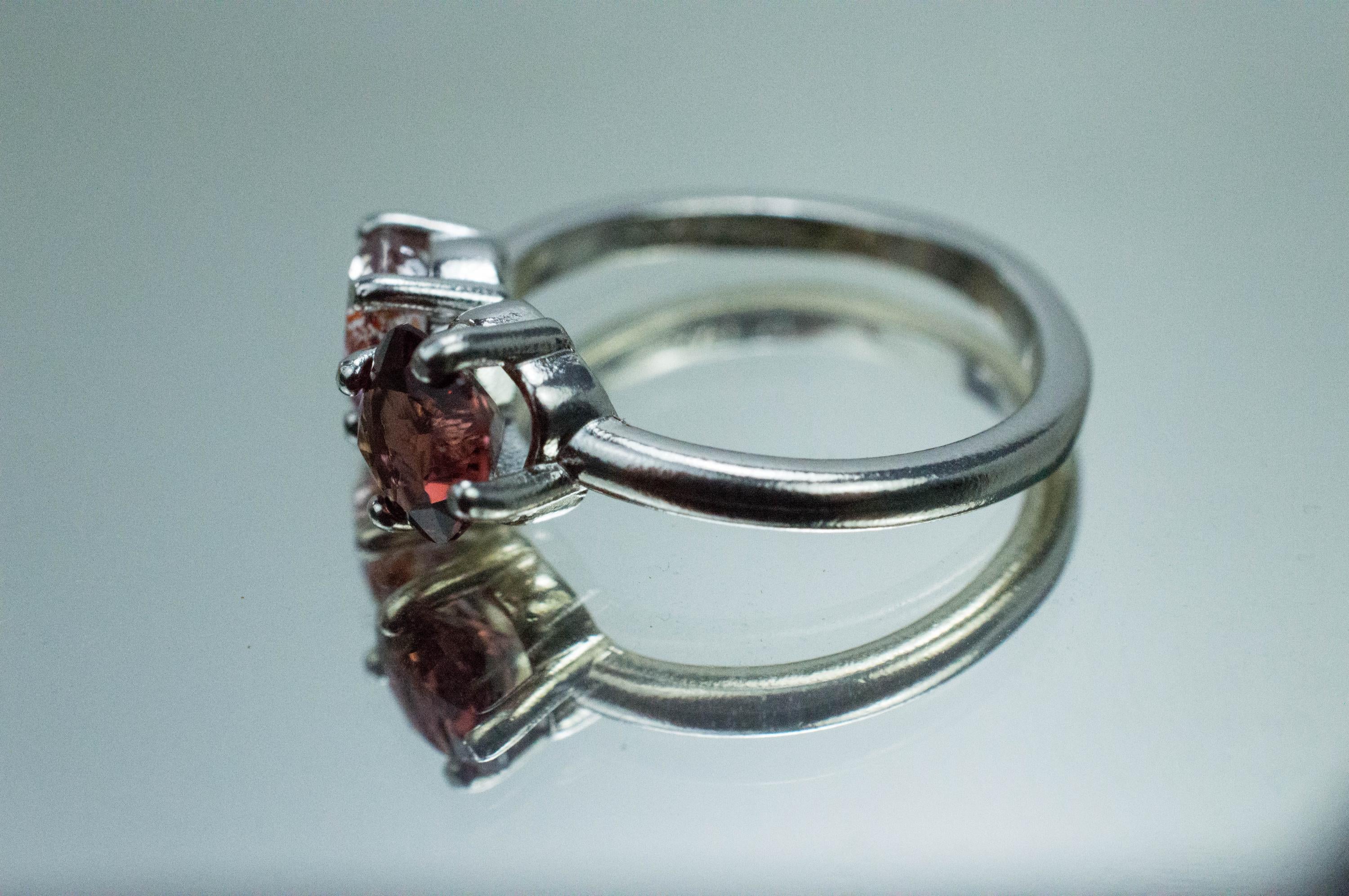 Hematite Quartz and Cinnamon Garnet Ring; Natural Untreated Garnet and Fire and Ice Quartz