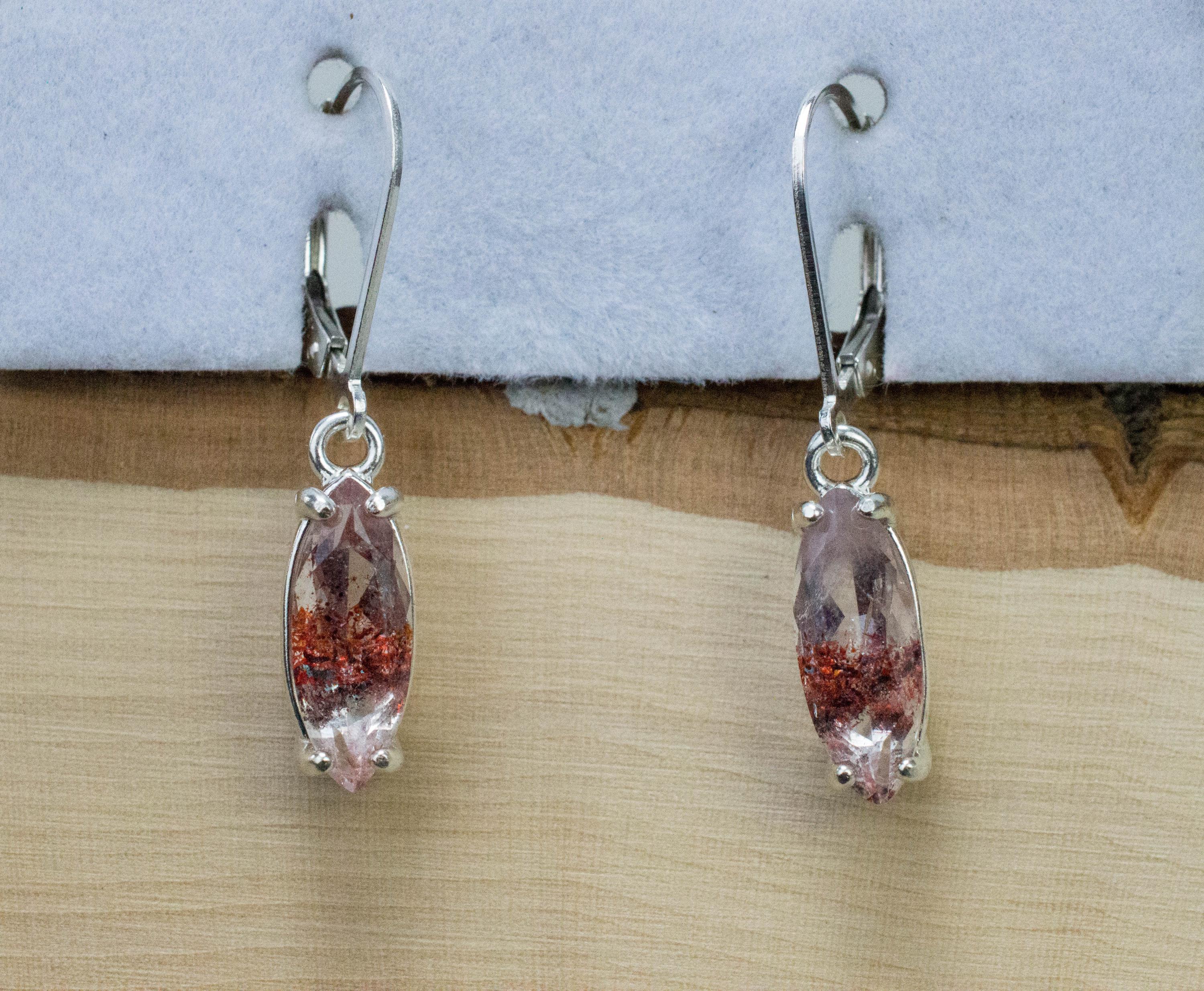 Hematite in Quartz Earrings; Natural Untreated Tanzanian Fire and Ice Quartz; 3.160cts