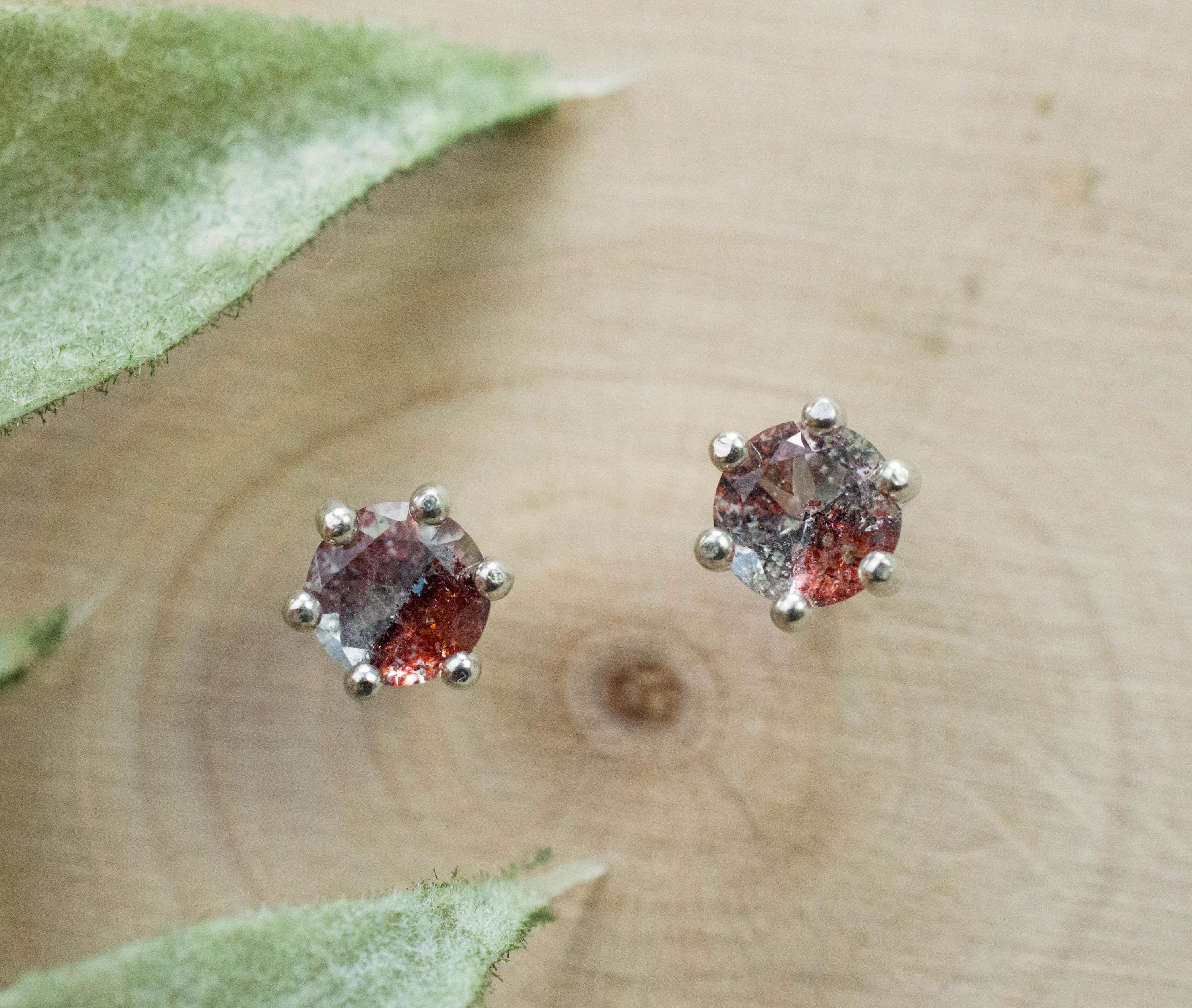 Hematite Quartz Earrings; Natural Untreated Tanzanian Fire and Ice Quartz; 0.435cts