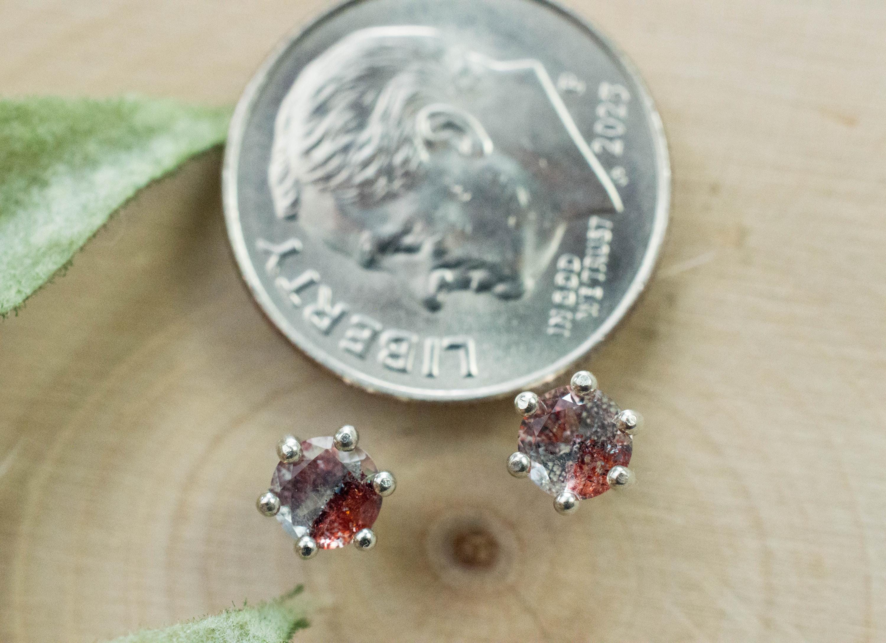 Hematite Quartz Earrings; Natural Untreated Tanzanian Fire and Ice Quartz; 0.435cts