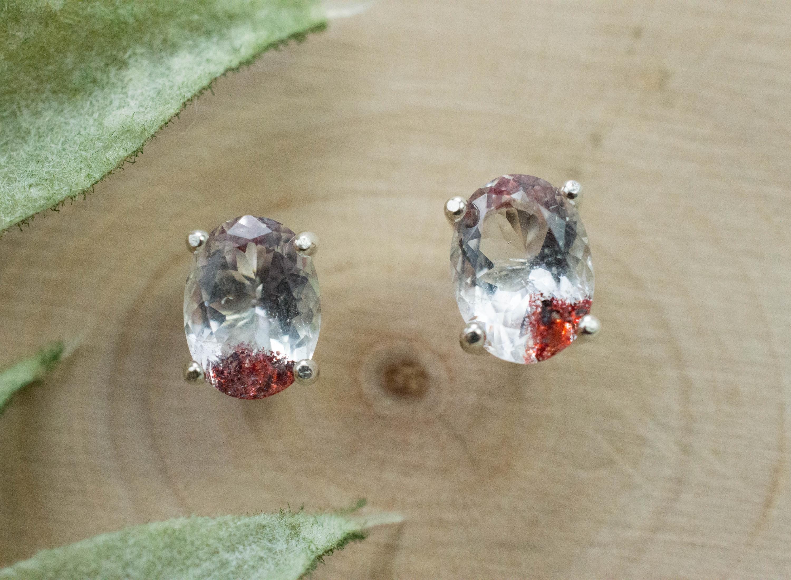 Hematite Quartz Earrings; Natural Untreated Tanzanian Fire and Ice Quartz; 1.480cts