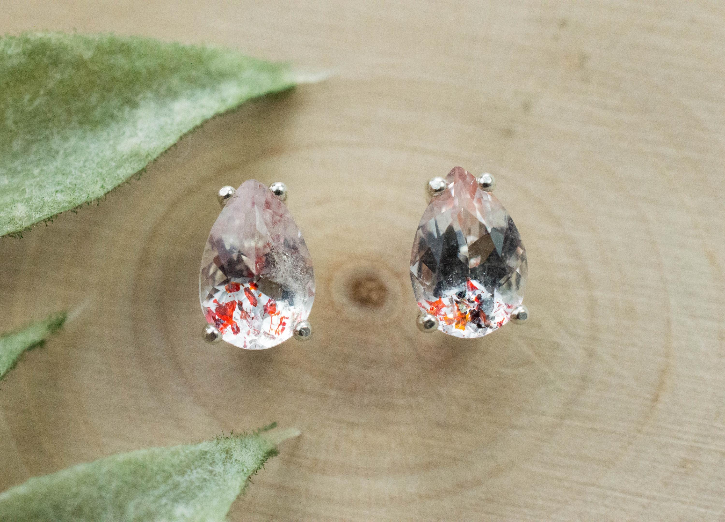 Hematite Quartz Earrings; Natural Untreated Tanzanian Fire and Ice Quartz; 1.685cts