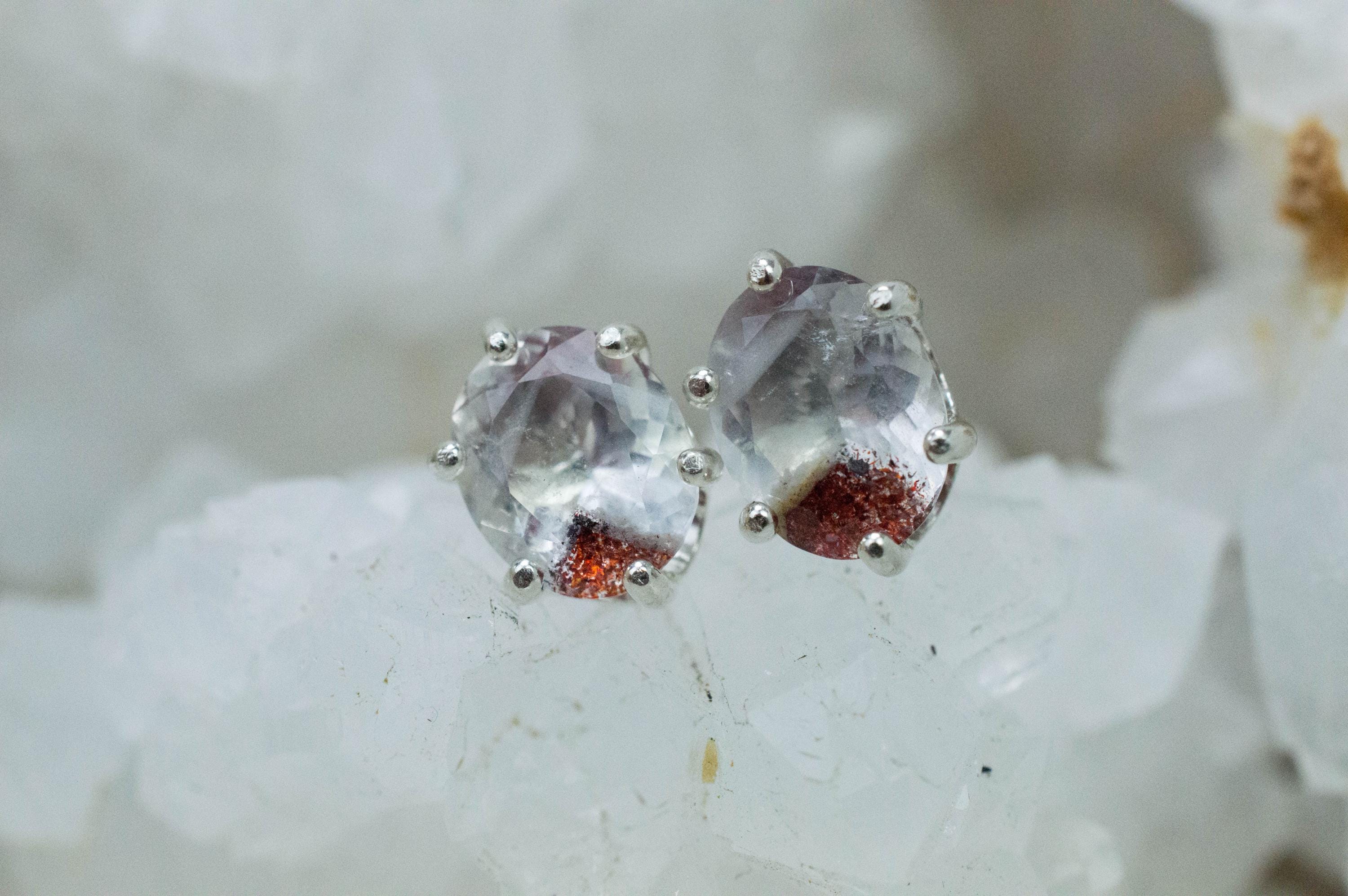 Hematite Quartz Earrings; Natural Untreated Tanzanian Fire and Ice Quartz; 2.850cts