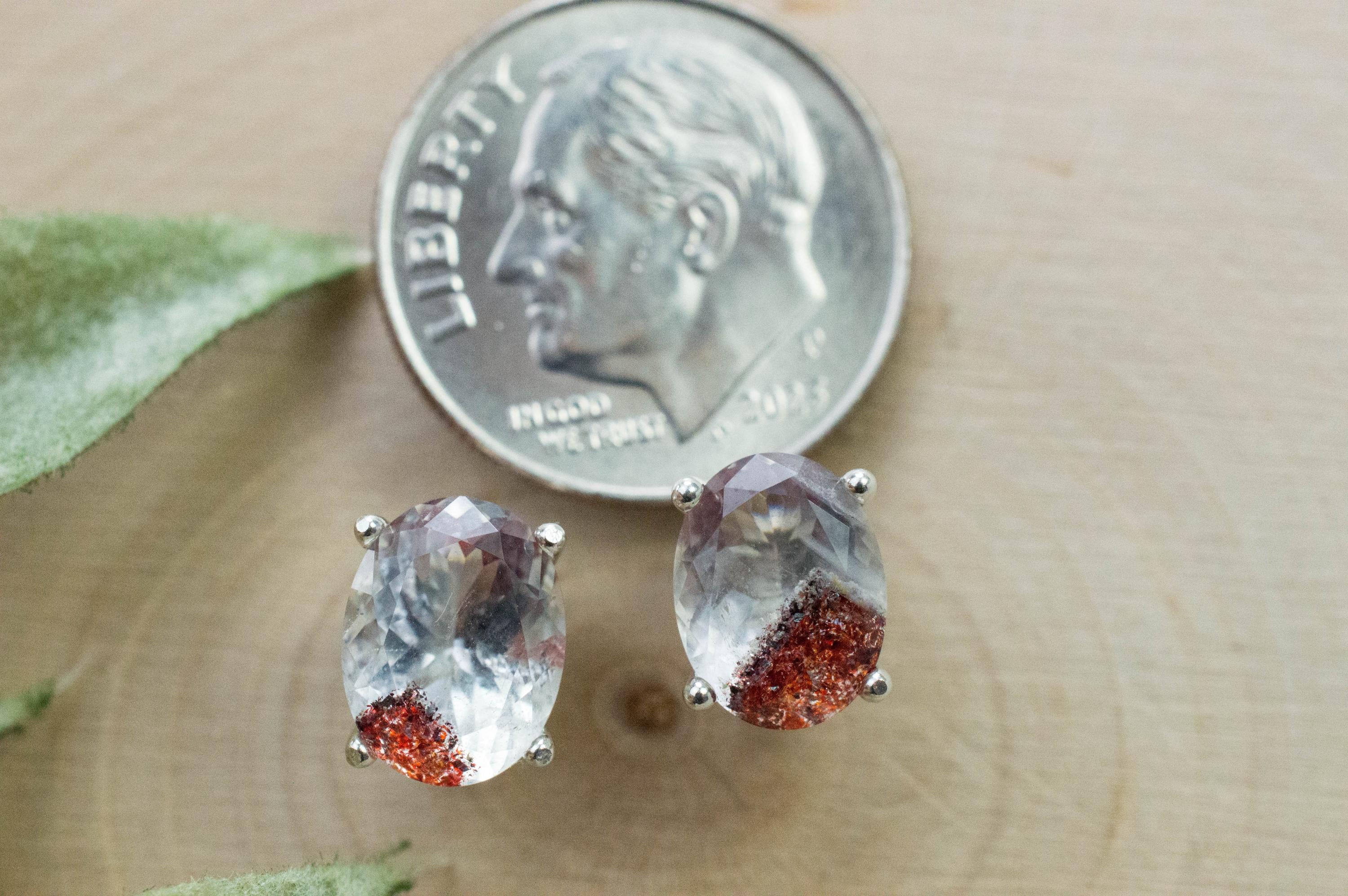 Hematite Quartz Earrings; Natural Untreated Tanzanian Fire and Ice Quartz; 2.955cts