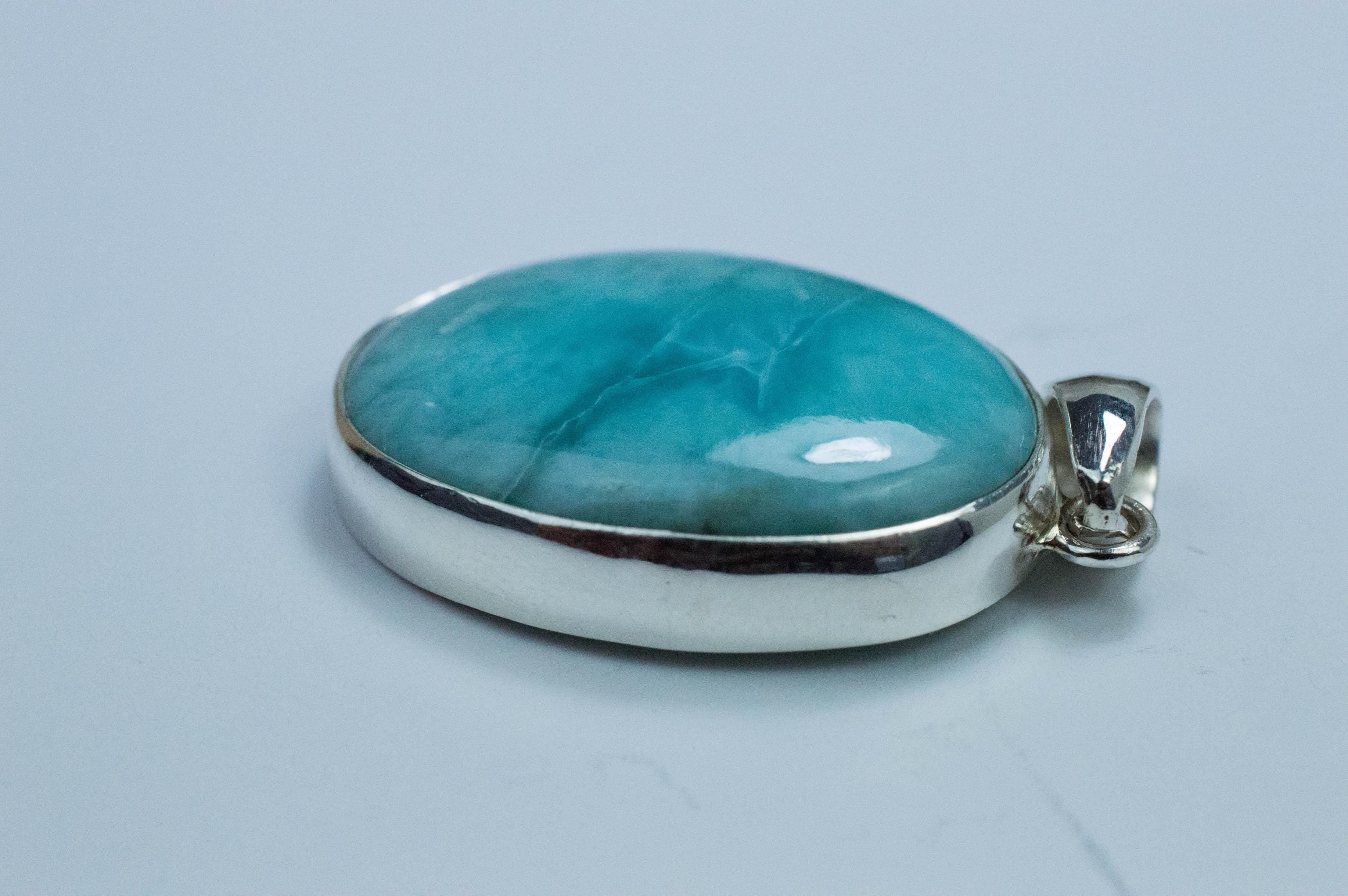 Larimar Pendant, Natural Untreated Dominican Republic Larimar, 27x19mm - Mark Oliver Gems