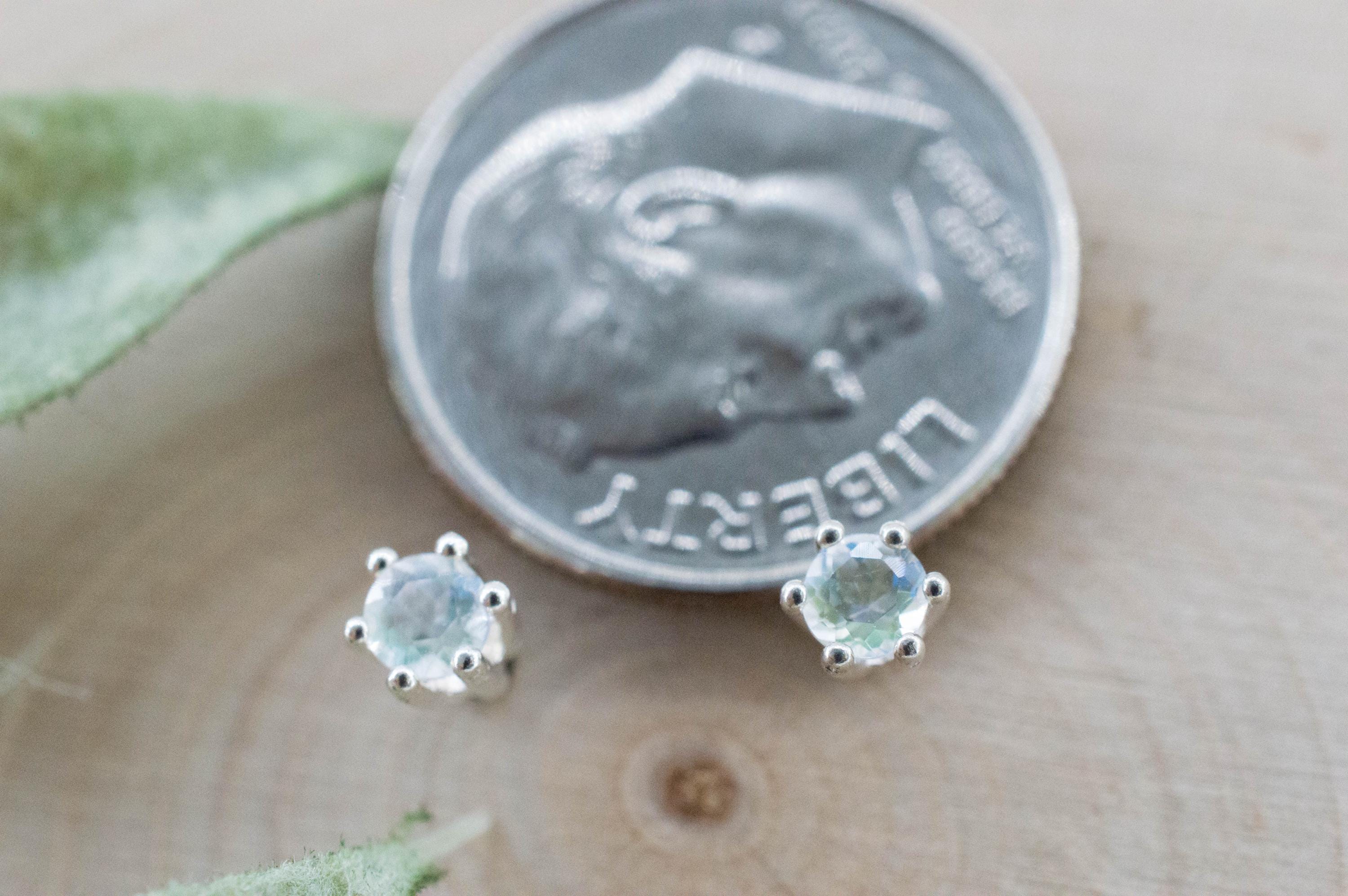 Rainbow Moonstone Earrings, Natural Untreated India Moonstone; 0.190cts - Mark Oliver Gems