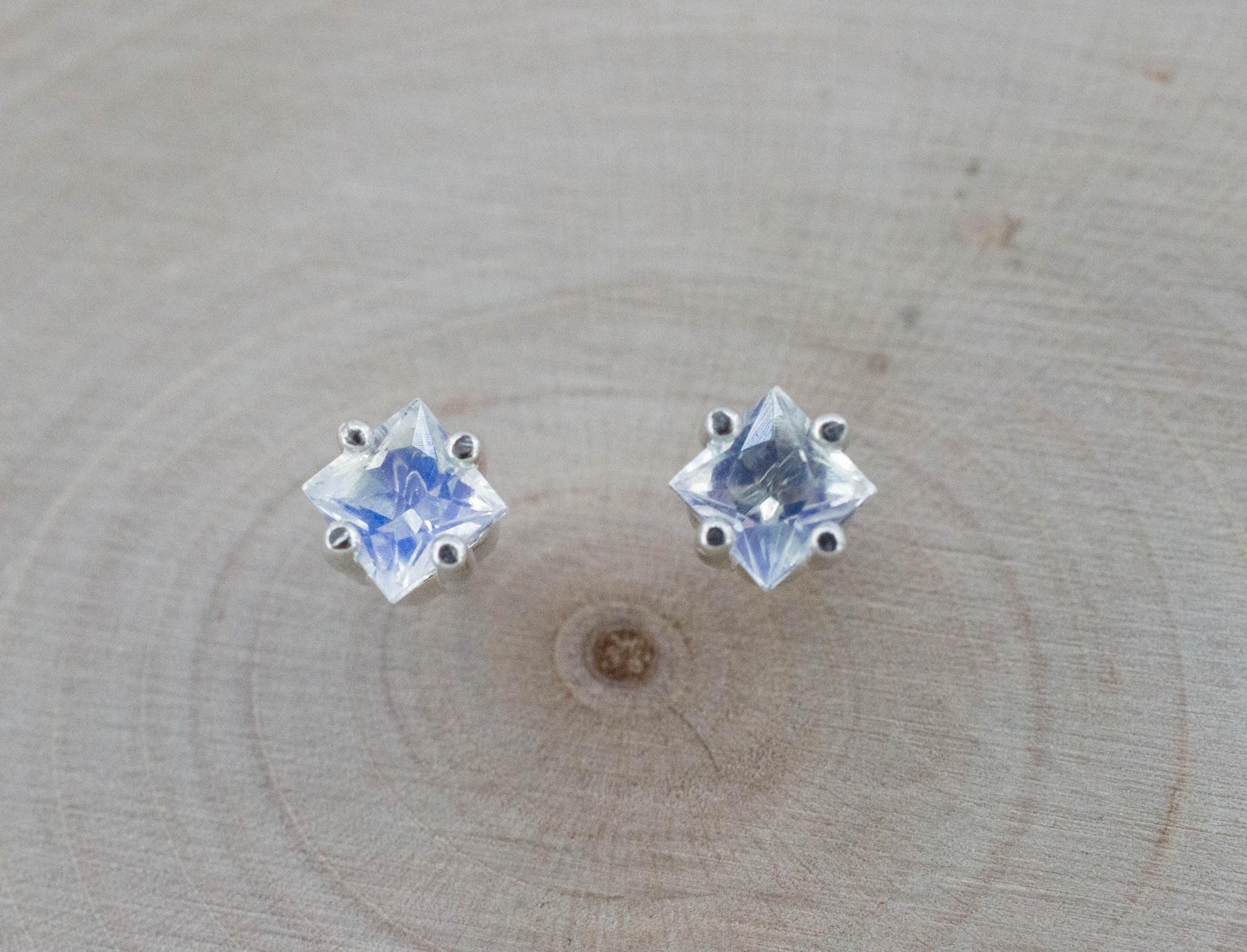 Rainbow Moonstone Earrings, Natural Untreated India Moonstone; 0.625cts - Mark Oliver Gems