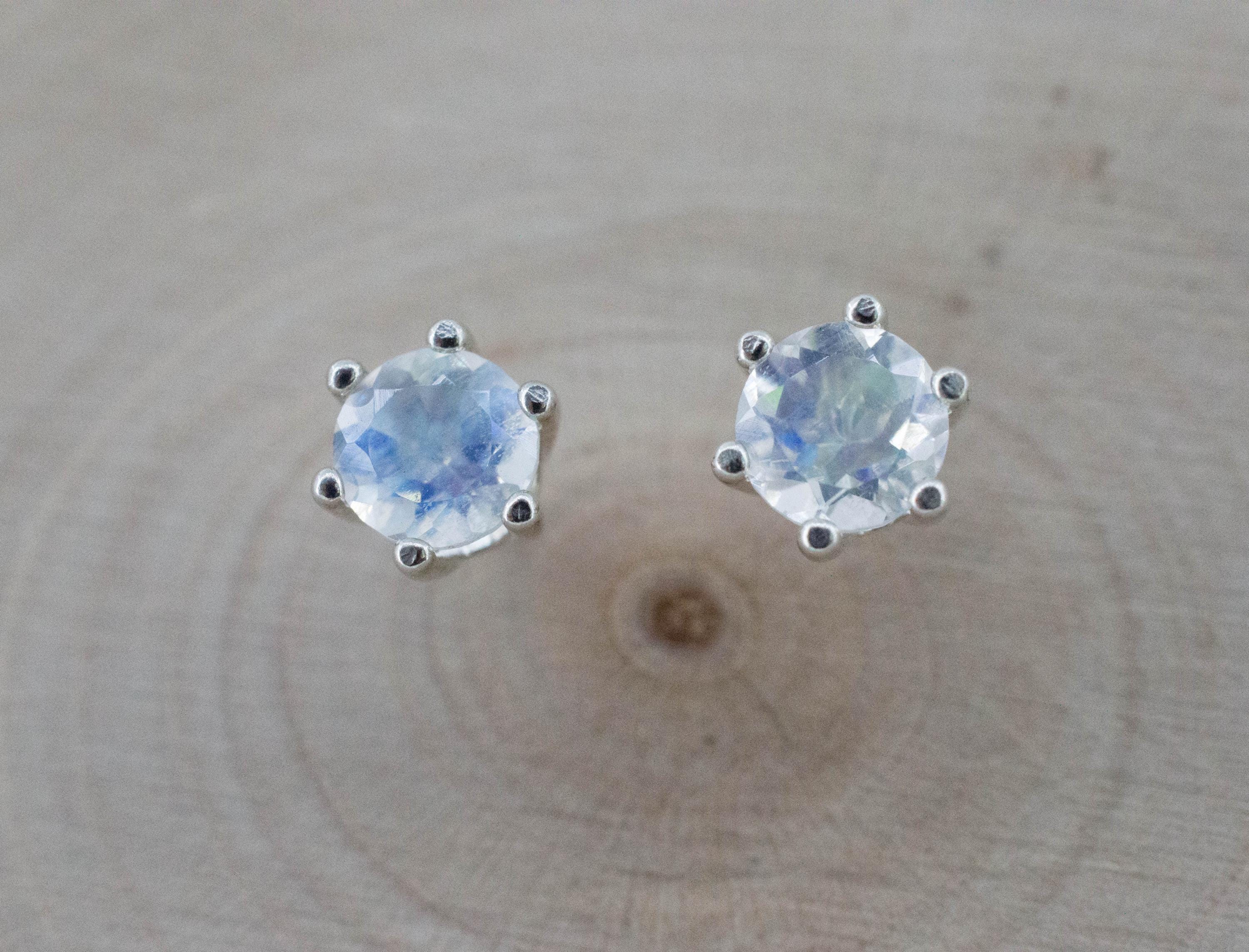 Rainbow Moonstone Earrings, Natural Untreated India Moonstone; 0.895cts - Mark Oliver Gems