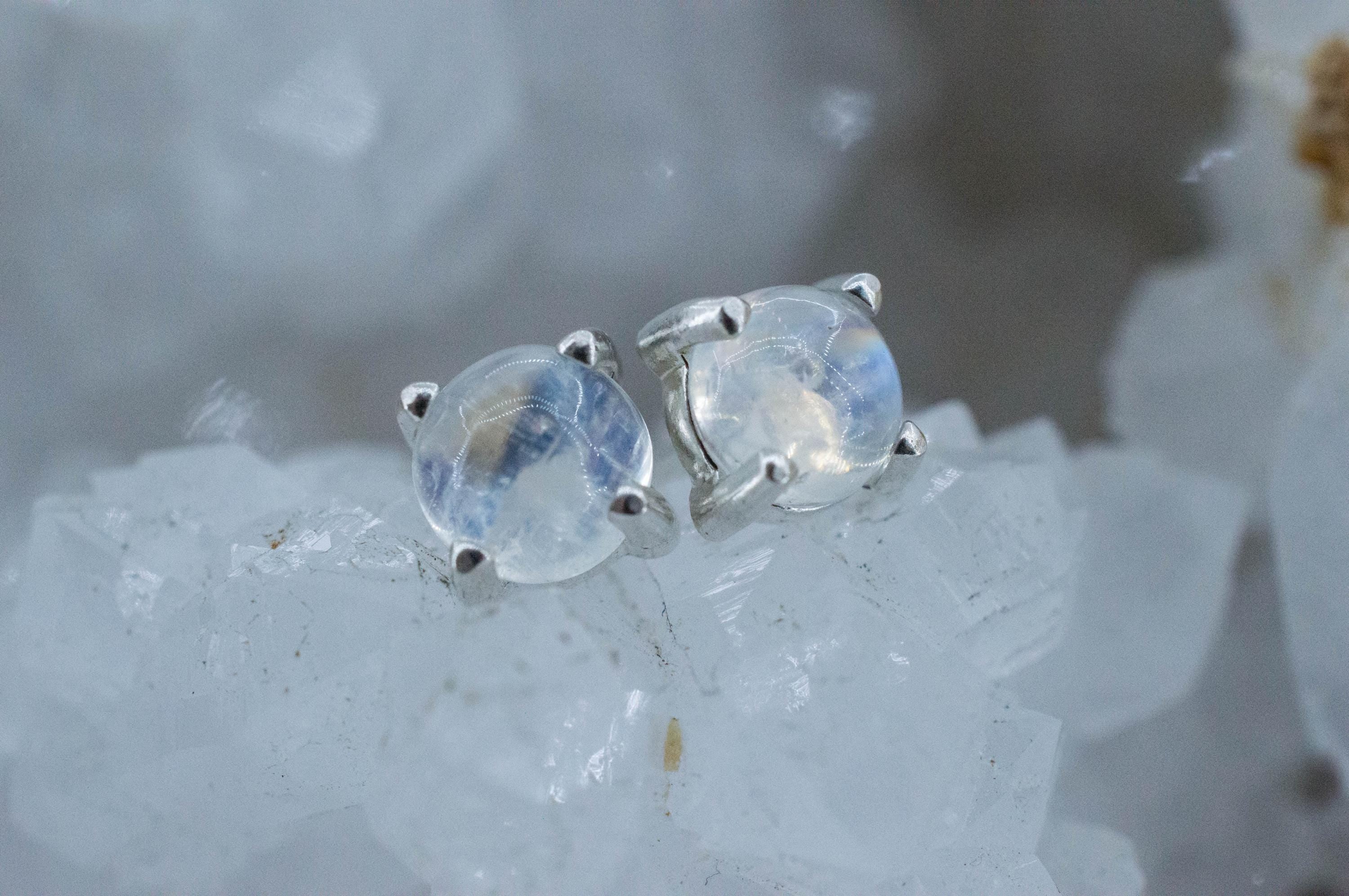 Rainbow Moonstone Earrings, Natural Untreated India Moonstone; 1.665cts - Mark Oliver Gems