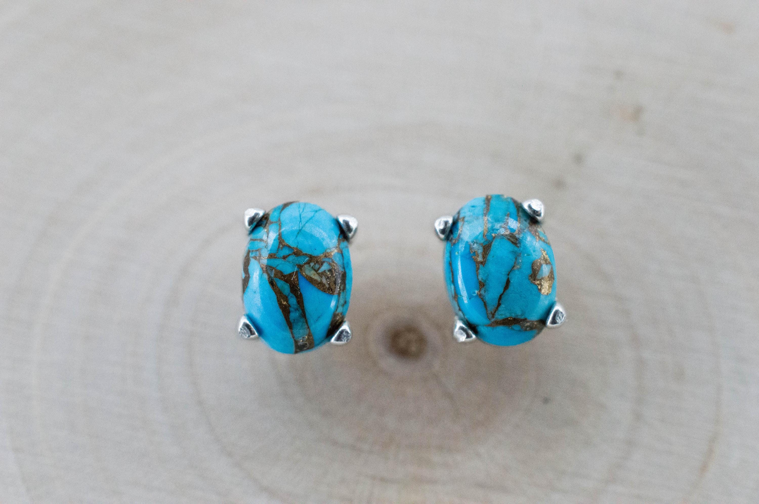 Turquoise Earrings, Natural Stabilized Nevada Turquoise; 1.730cts - Mark Oliver Gems