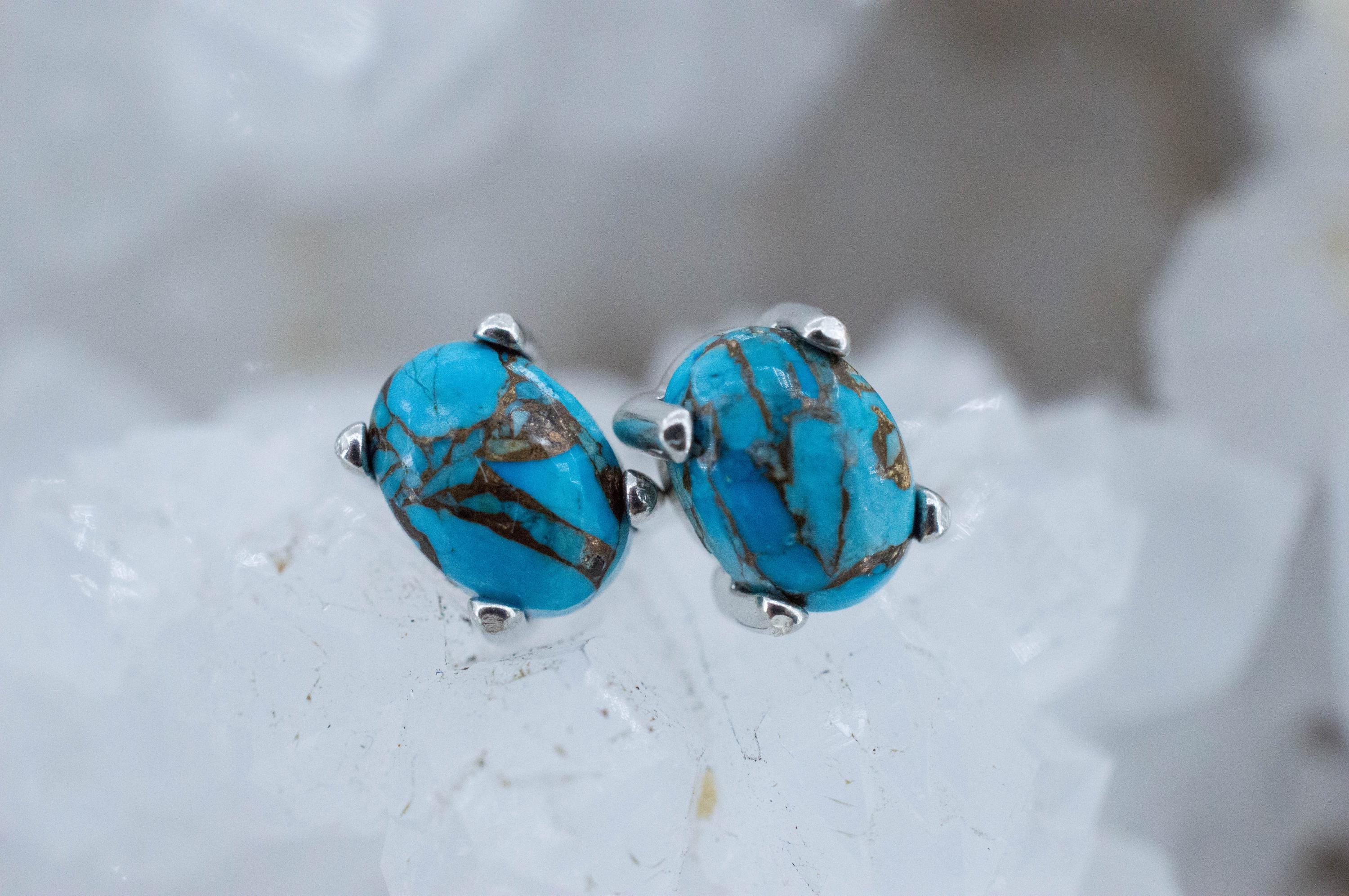 Turquoise Earrings, Natural Stabilized Nevada Turquoise; 1.730cts - Mark Oliver Gems