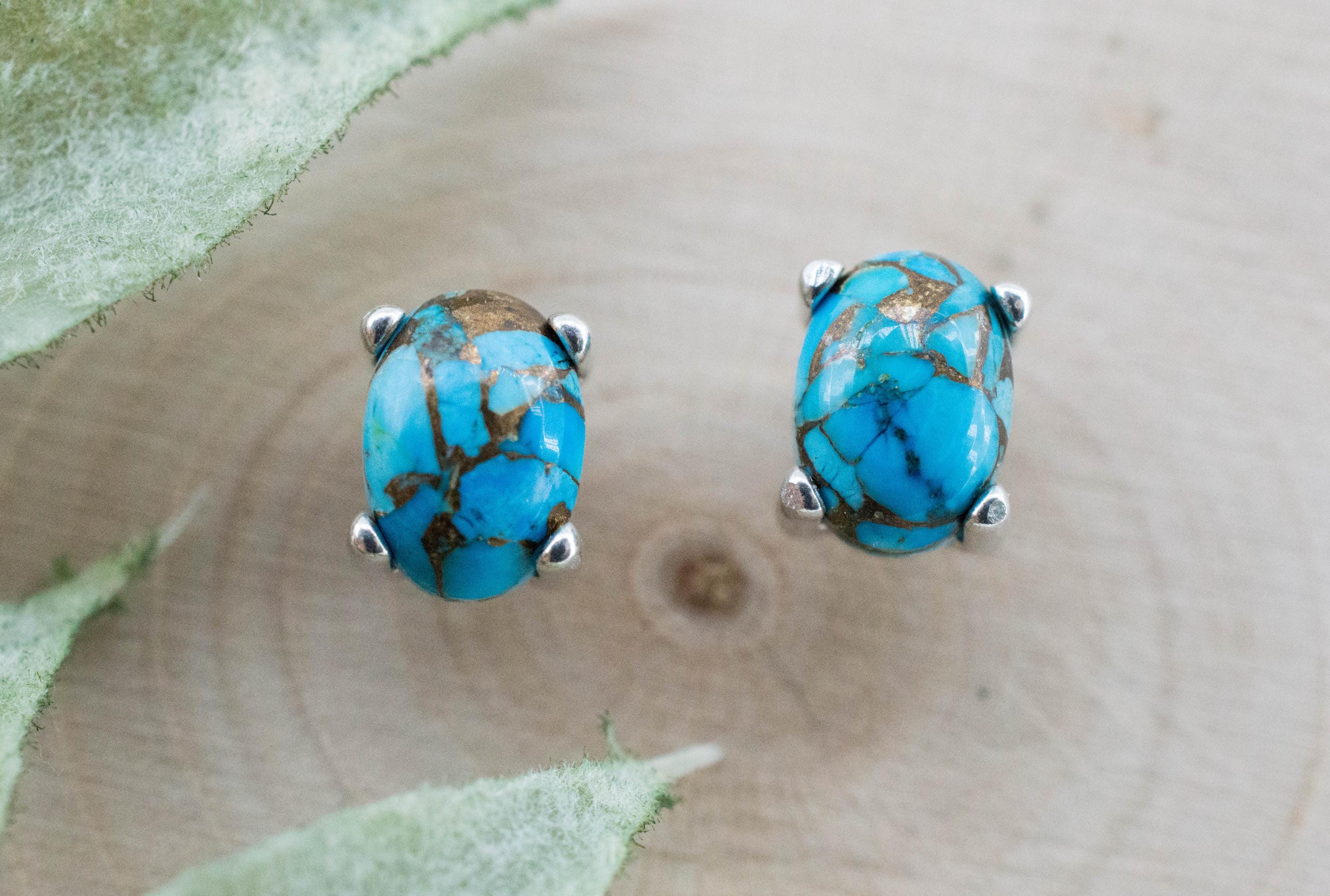 Turquoise Earrings, Natural Stabilized Nevada Turquoise; 1.805cts - Mark Oliver Gems
