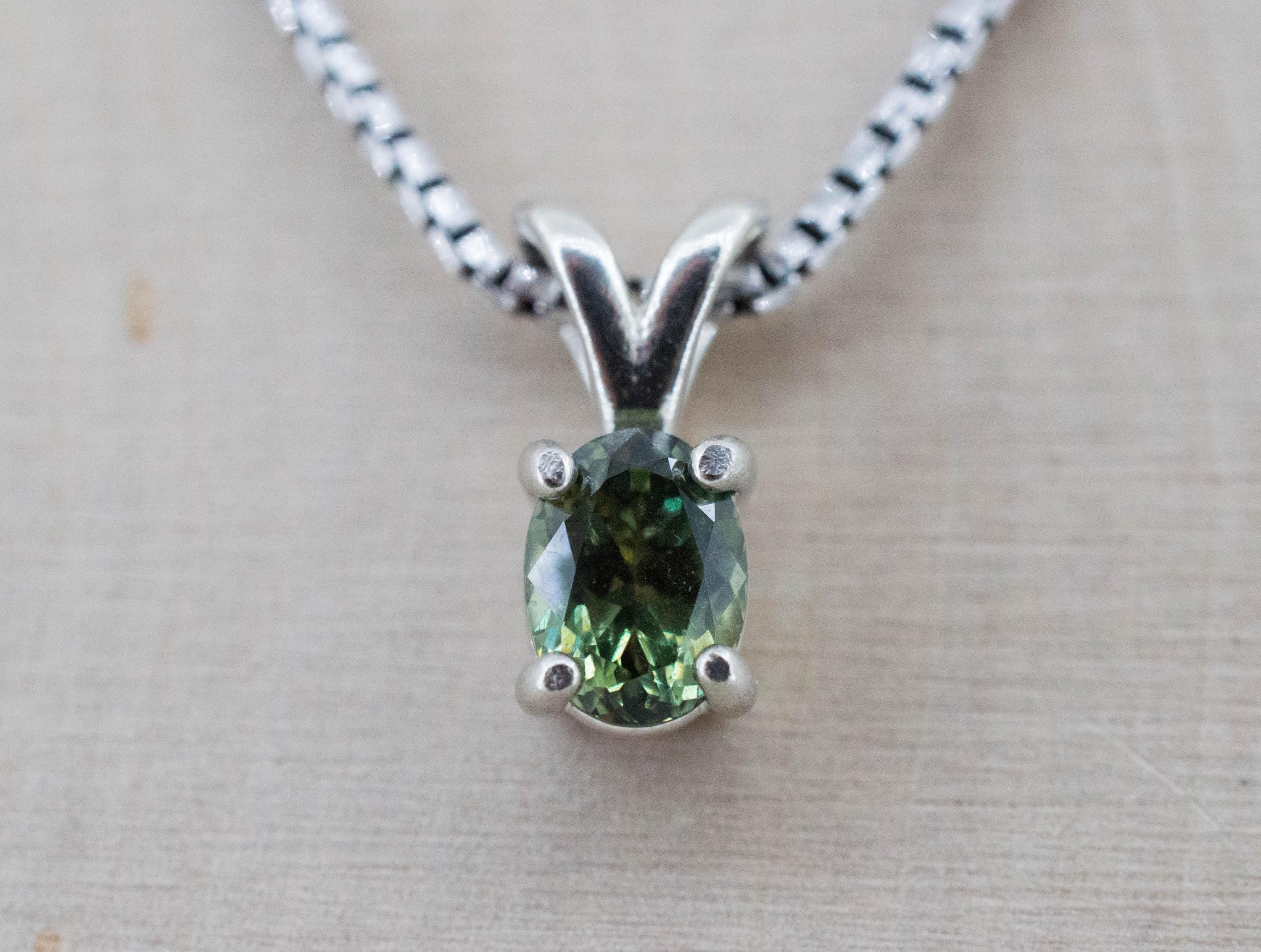 Green Sapphire Pendant; Natural Untreated Tanzania Umba Sapphire; 0.875cts - Mark Oliver Gems