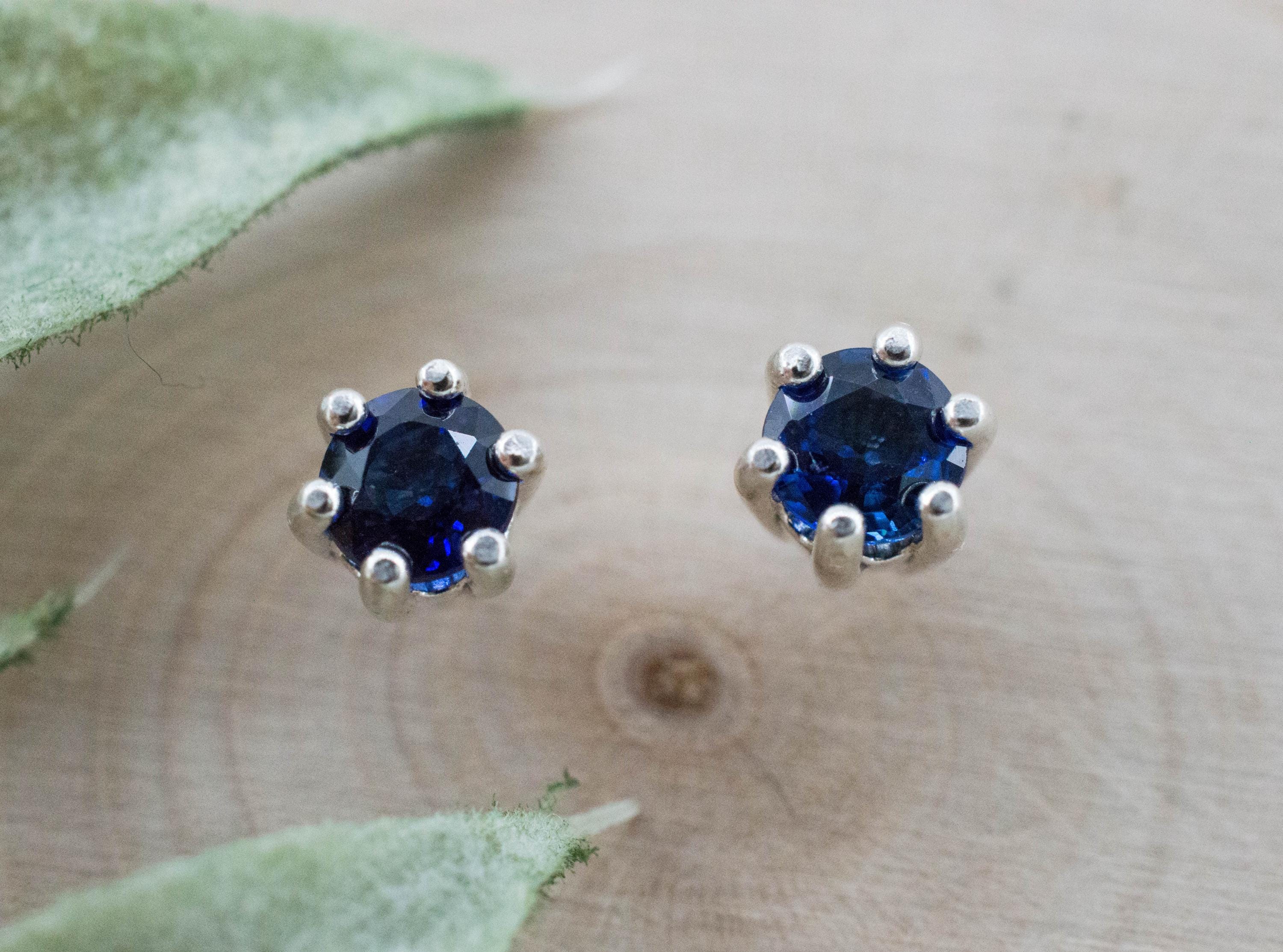 Blue Sapphire Earrings, Natural Thailand Sapphire; 0.875cts - Mark Oliver Gems
