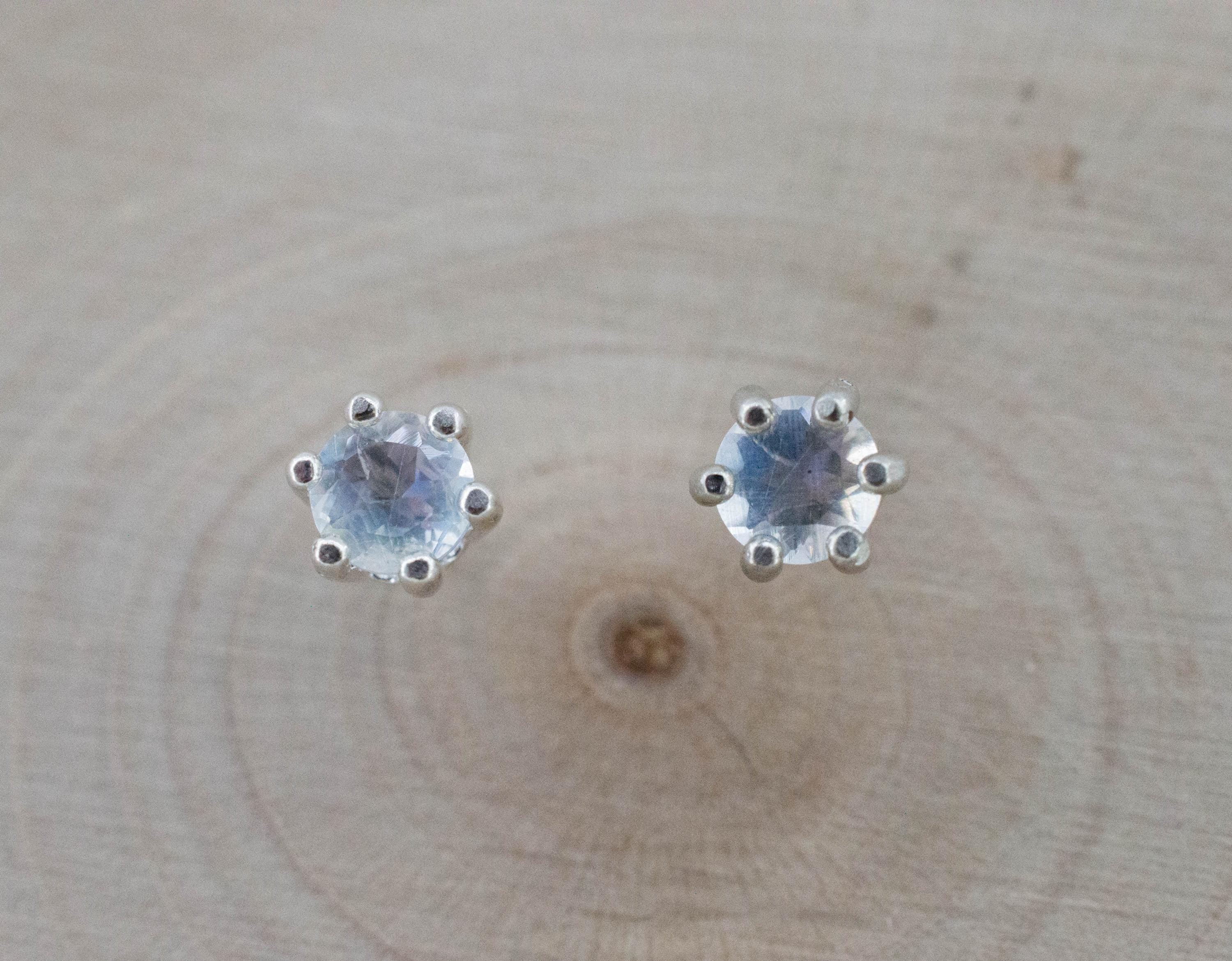 Rainbow Moonstone Earrings, Natural Untreated India Moonstone; 0.410cts - Mark Oliver Gems