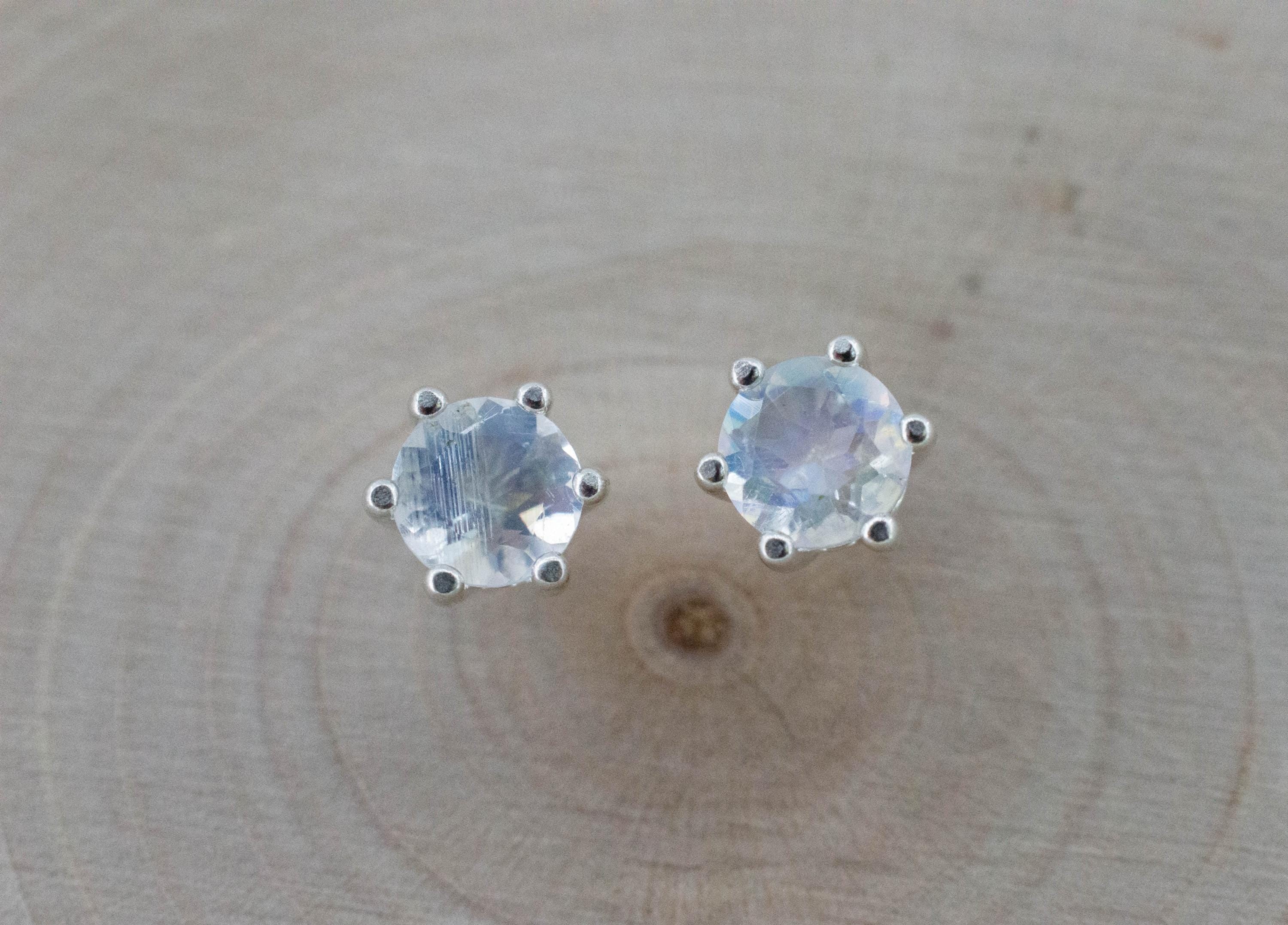 Rainbow Moonstone Earrings, Natural Untreated India Moonstone; 0.855cts - Mark Oliver Gems