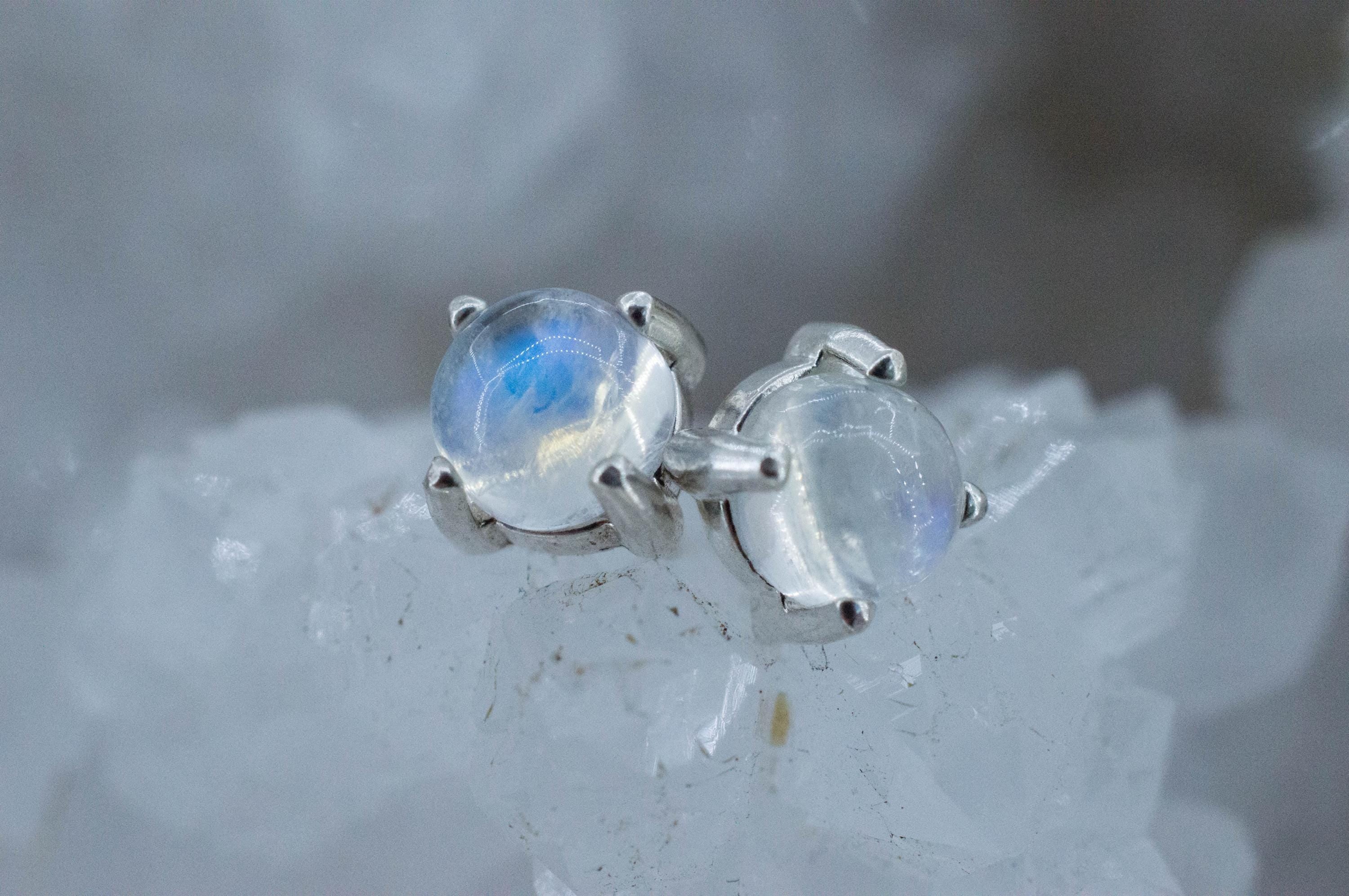 Rainbow Moonstone Earrings, Natural Untreated India Moonstone; 1.825cts - Mark Oliver Gems