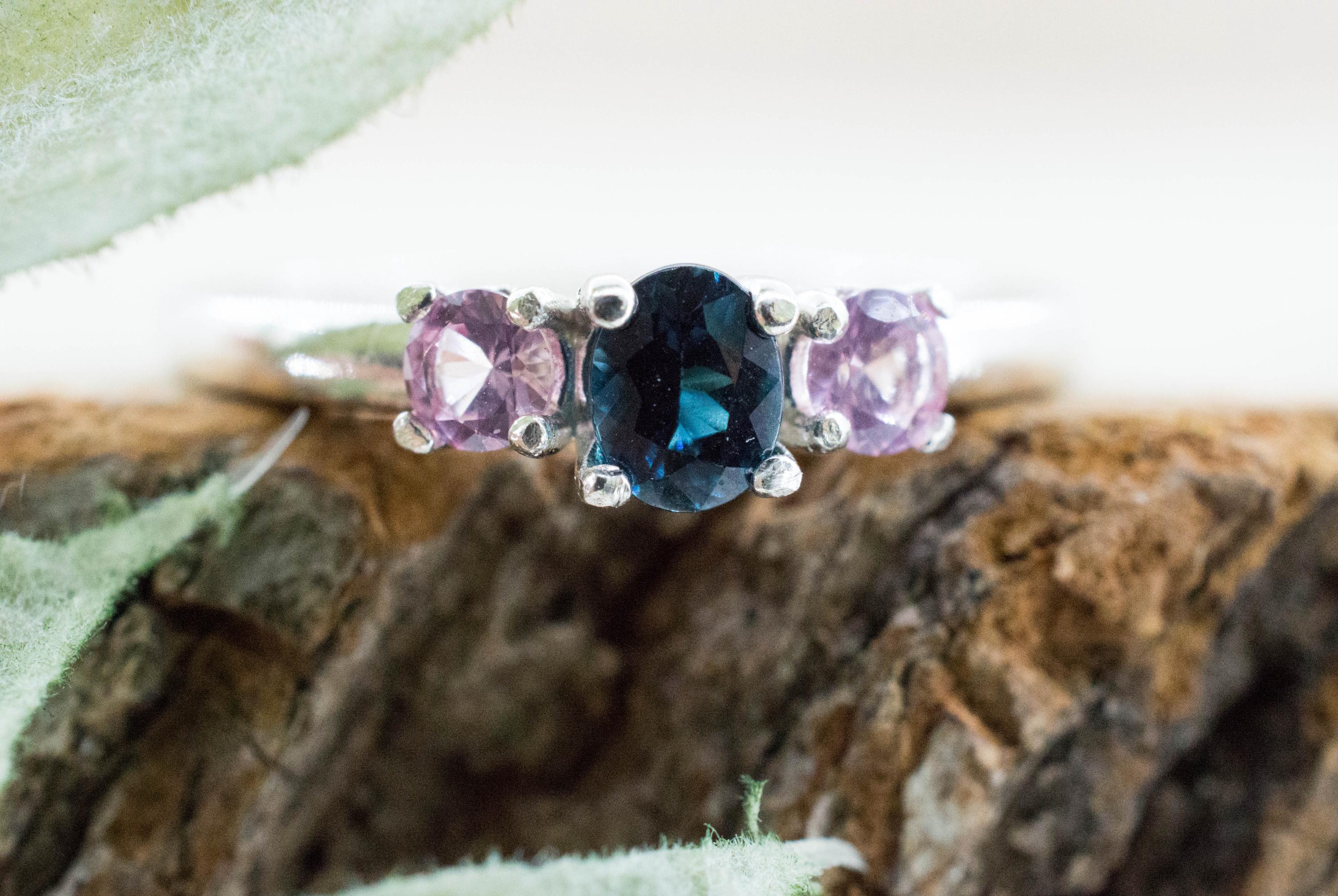 Indicolite Tourmaline and Pink Spinel Ring, Natural Untreated Brazil Blue Tourmaline and Mozambique Spinel - Mark Oliver Gems