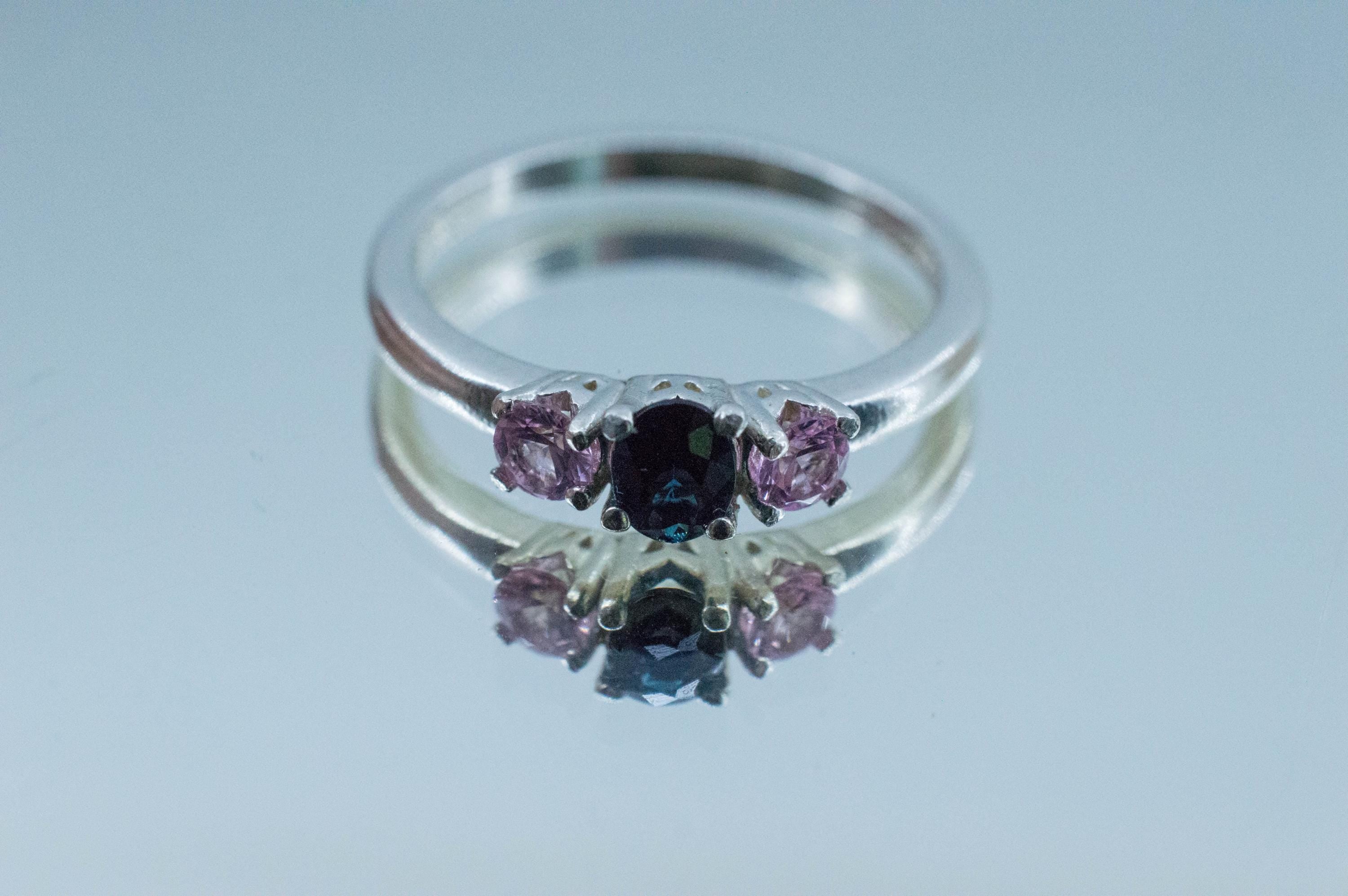 Indicolite Tourmaline and Pink Spinel Ring, Natural Untreated Brazil Blue Tourmaline and Mozambique Spinel - Mark Oliver Gems